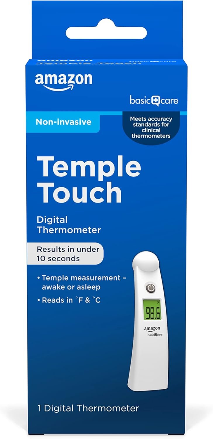 Amazon Basic Care Temple Touch Digital Thermometer, White