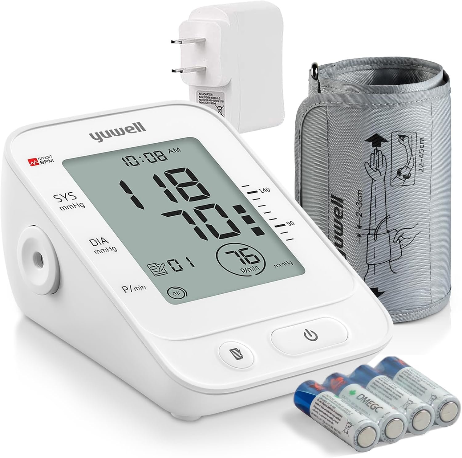 yuwell Blood Pressure Monitor for Home Use, Digital Monitors with Wide Range Arm Cuff, 99 Memories and Voice Broadcating, Batteries and AC Adapter inluded, Style 660 Series
