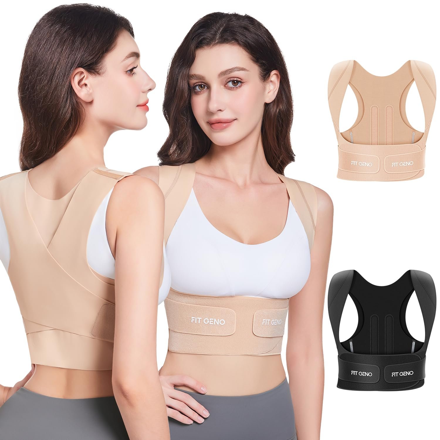 Fit Geno Posture Corrector for Women Invisilite: Invisible Lightweight Back Brace for Neck Shoulder & Upper Back Pain Relief – Improve Posture Correct Hunchback Slouching Under Clothes Small/Medium