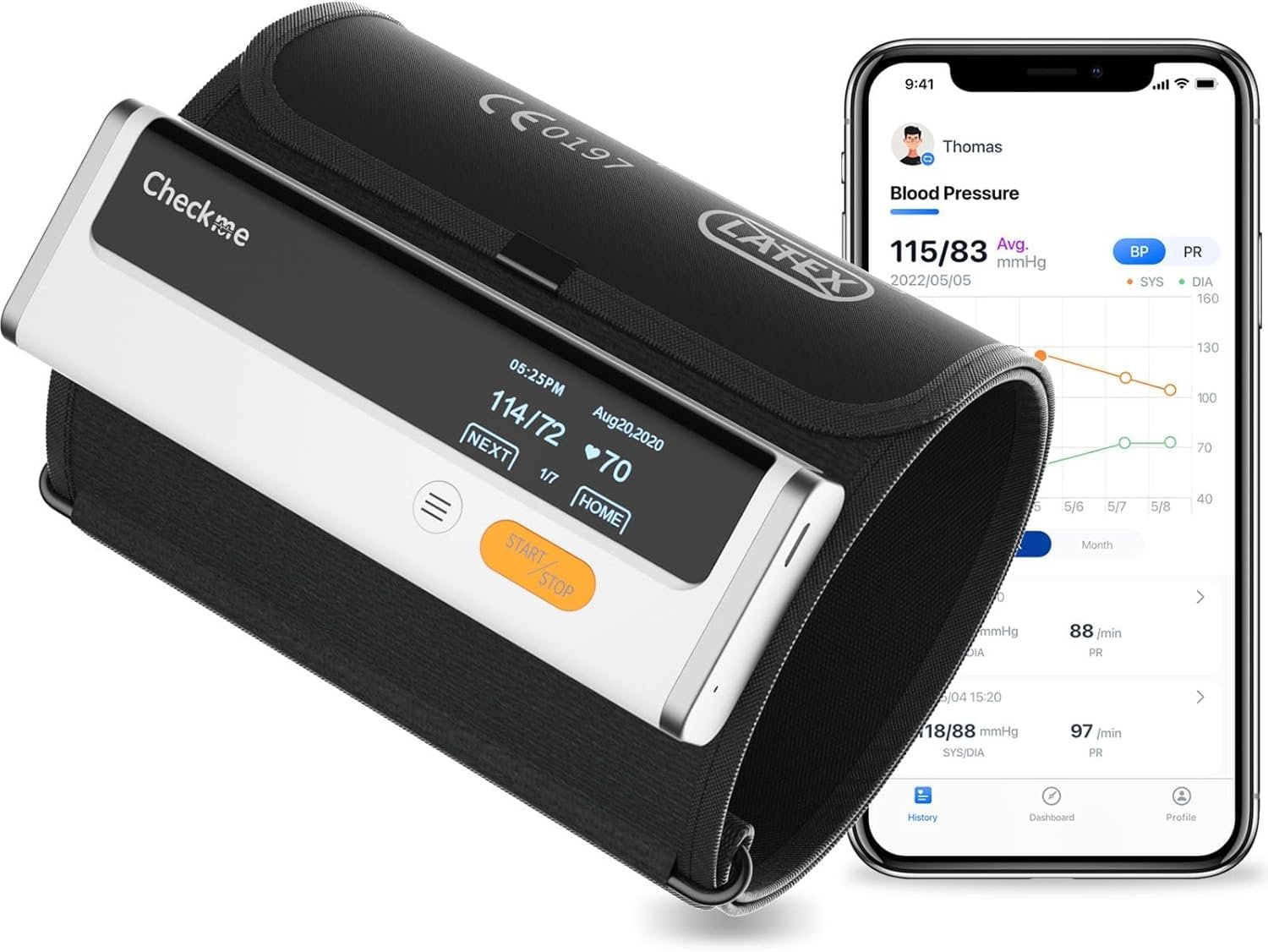 Checkme Bluetooth Blood Pressure Monitor for Home Use, Upper Arm Blood Pressure Machine with Wireless Large BP Cuff, Portable Digital BP Monitor, Reports for iOS & Android