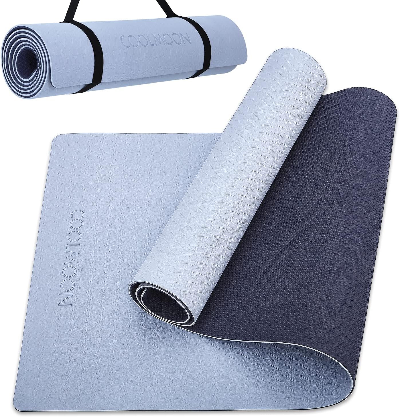 COOLMOON Yoga Mat Non Slip, Anti-Tear 1/4 Thick TPE Yoga Mats for Women and Men, 72″x24″ Exercise & Fitness Mat with Carrying Strap, Workout Mats for Yoga, Pilates and Floor Exercise