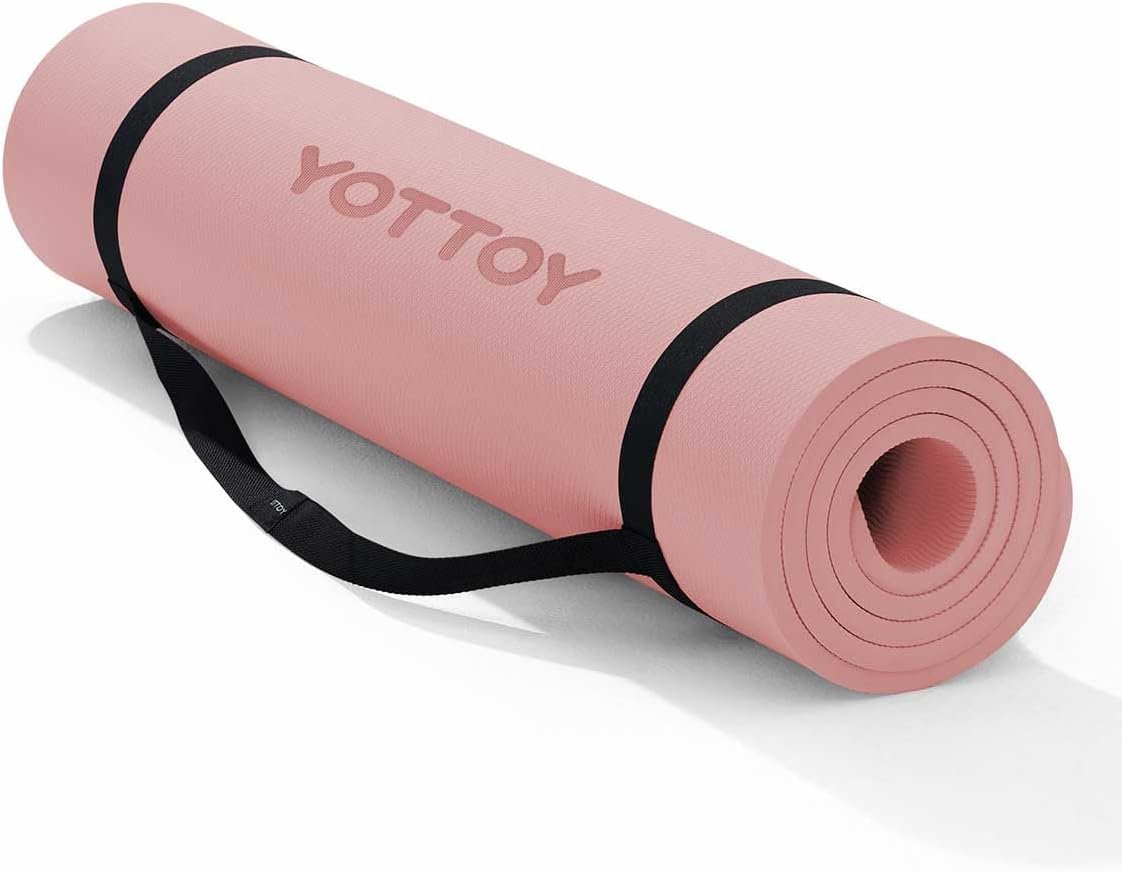 YOTTOY Yoga Mat，Extra Thick Yoga Mat (1/2inch),Professional TPE Exercise Mat,Non-Slip Workout Mat for Yoga, Pilates, Fitness, Barefoot Workouts, Home Gym Studio with Strap