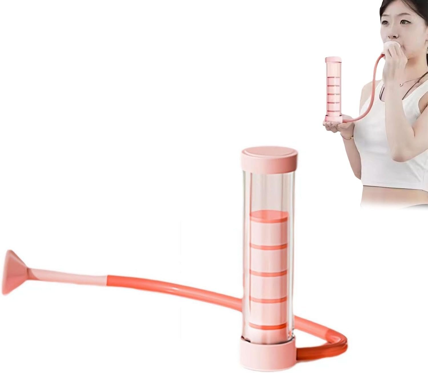 Breathing Exercise Device for Lungs,Dumbbell Breathing Trainer, Abdominal Muscle Trainer,Deep Breathing Trainer, Natural Lung Trainer for Adults, Easy to Use and Clean, Breathing Dumbbell (Pink)