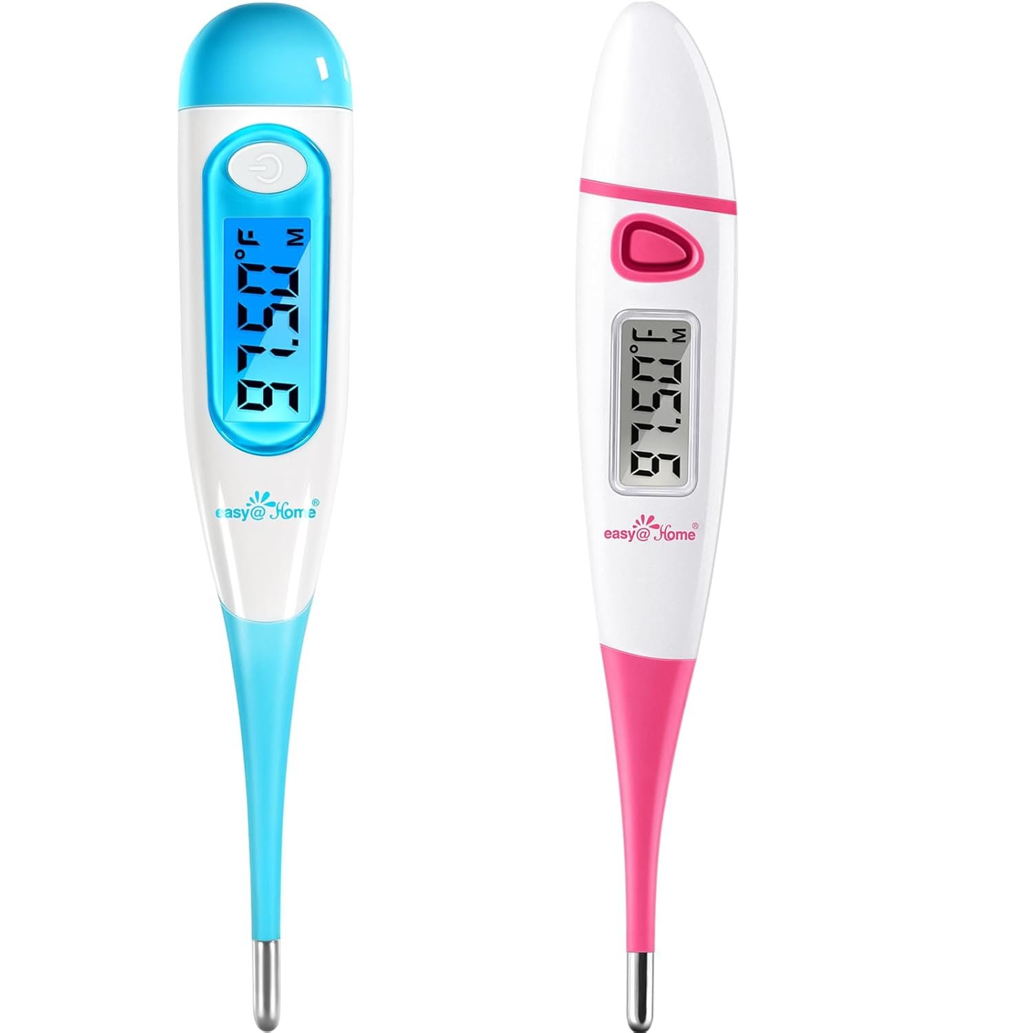 Easy@Home Basal Body Thermometer for Ovulation, 1/100th Degree High Precision, Accurate BBT Thermometer for Natural Ovulation Tracking by Premom APP, EBT-100B & EBT-018, Blue, Pink