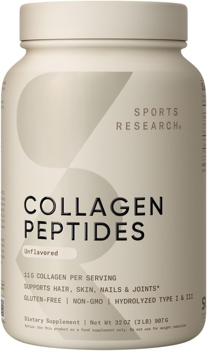 Sports Research Collagen Peptides – Hydrolyzed Type 1 & 3 Collagen Powder Protein Supplement for Healthy Skin, Nails, & Joints – Easy Mixing Vital Nutrients & Proteins, Collagen for Women & Men