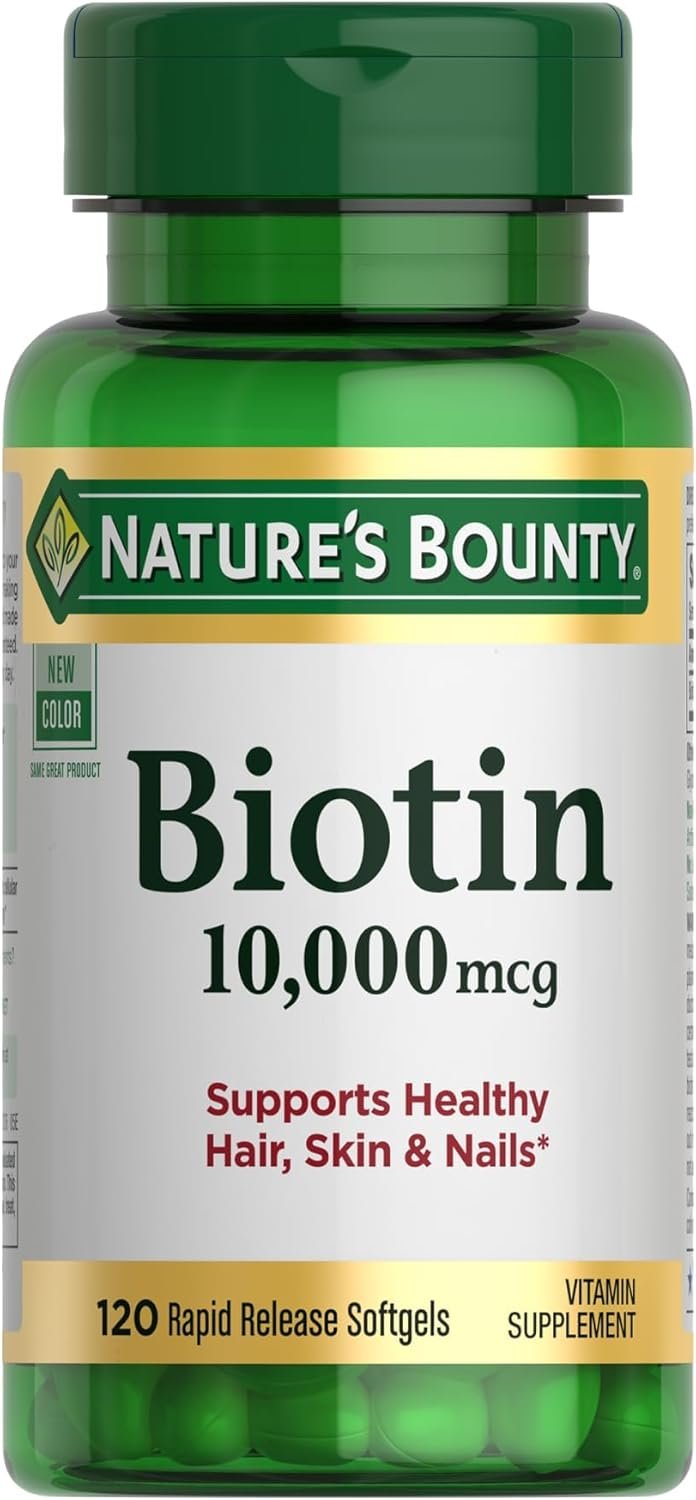 Nature’s Bounty Biotin Hair Skin and Nails Vitamins, Supports Healthy Hair, Skin and Nails, 10,000 mcg, 120 Softgels (Pack of 1)