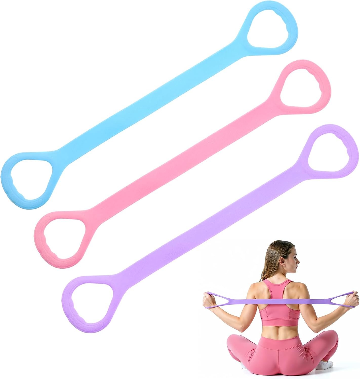 3 Pcs Resistance Bands Figure 8 Fitness Elastic Rope Elastic Band Stretch Bands Portable Exercise Equipment for Arm Back Chest Shoulder Leg Yoga Pilates Stretching Physical