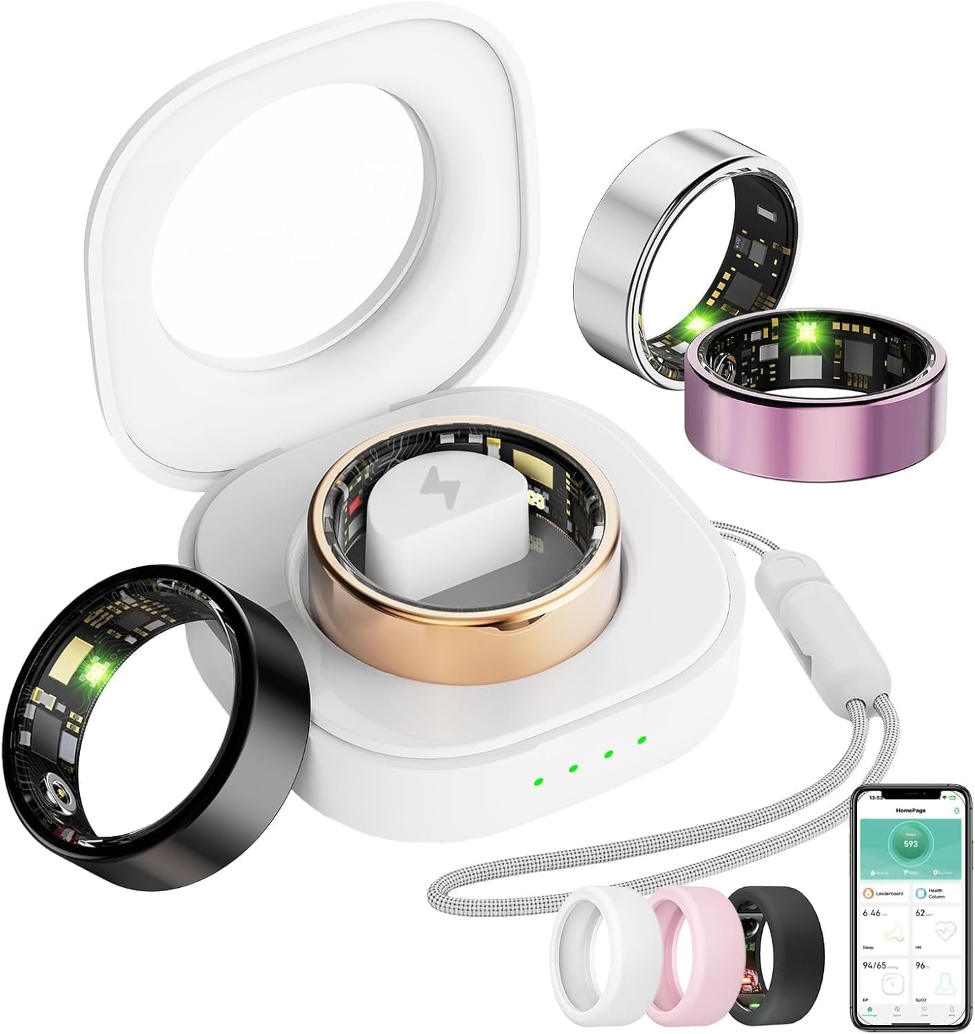 Smart Ring for Women Men, Health Tracker with Heart Rate/Blood Oxygen/Blood Pressure/Sleep Monitor/Step Counting, IP68 Waterproof Fitness Ring, No App Fees (Rose Gold, 10#)