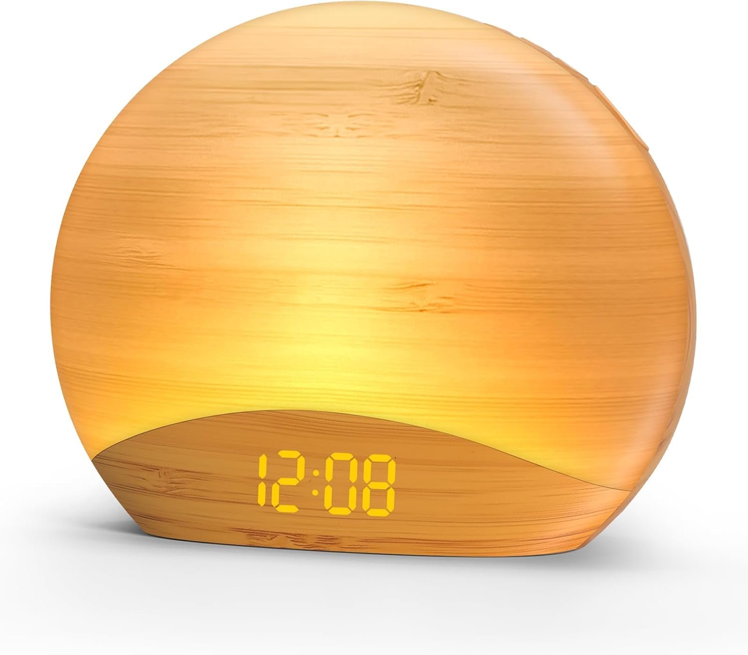 REACHER Sunrise Alarm Clock with Bluetooth Speaker & FM Radio, Gradual Wake Up Light, Digital Dimmable Clock, Bedroom Lamps, 8 Color Night Lights, Home Decor, Wood Clock for Adult, Kid