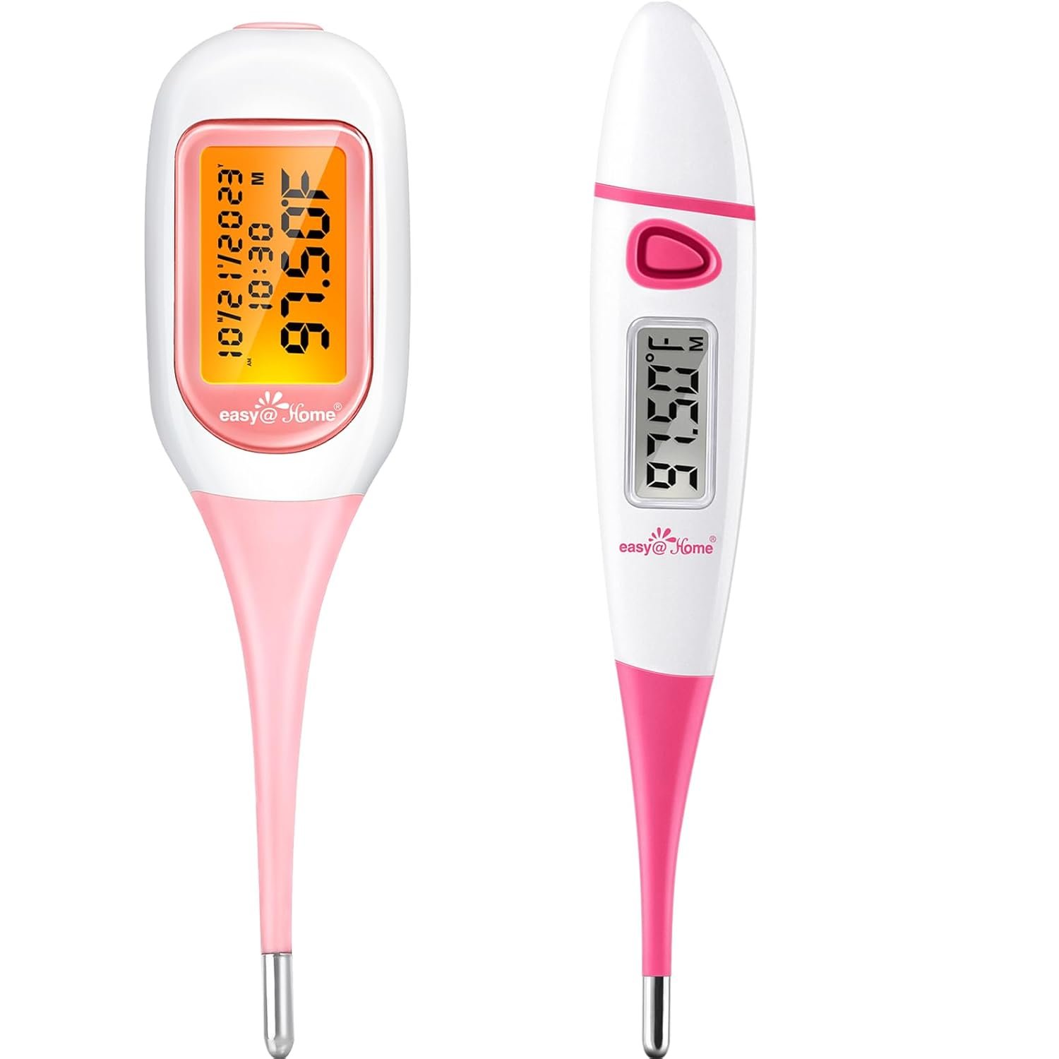 Easy@Home Basal Body Thermometer for Ovulation, 1/100th Degree High Precision, Accurate BBT Thermometer for Natural Ovulation Tracking by Premom APP, EBT-300 & EBT-018, Pink, Pink