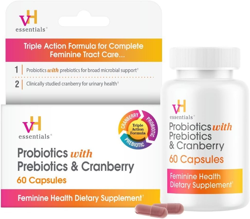 vH Essentials Probiotics for Women with Prebiotics, Cranberry & Vitamin C – 60 Capsules (30 Day Supply) – Women’s Probiotics Support Gut Balance, Feminine Health & Urinary Tract Health for Women
