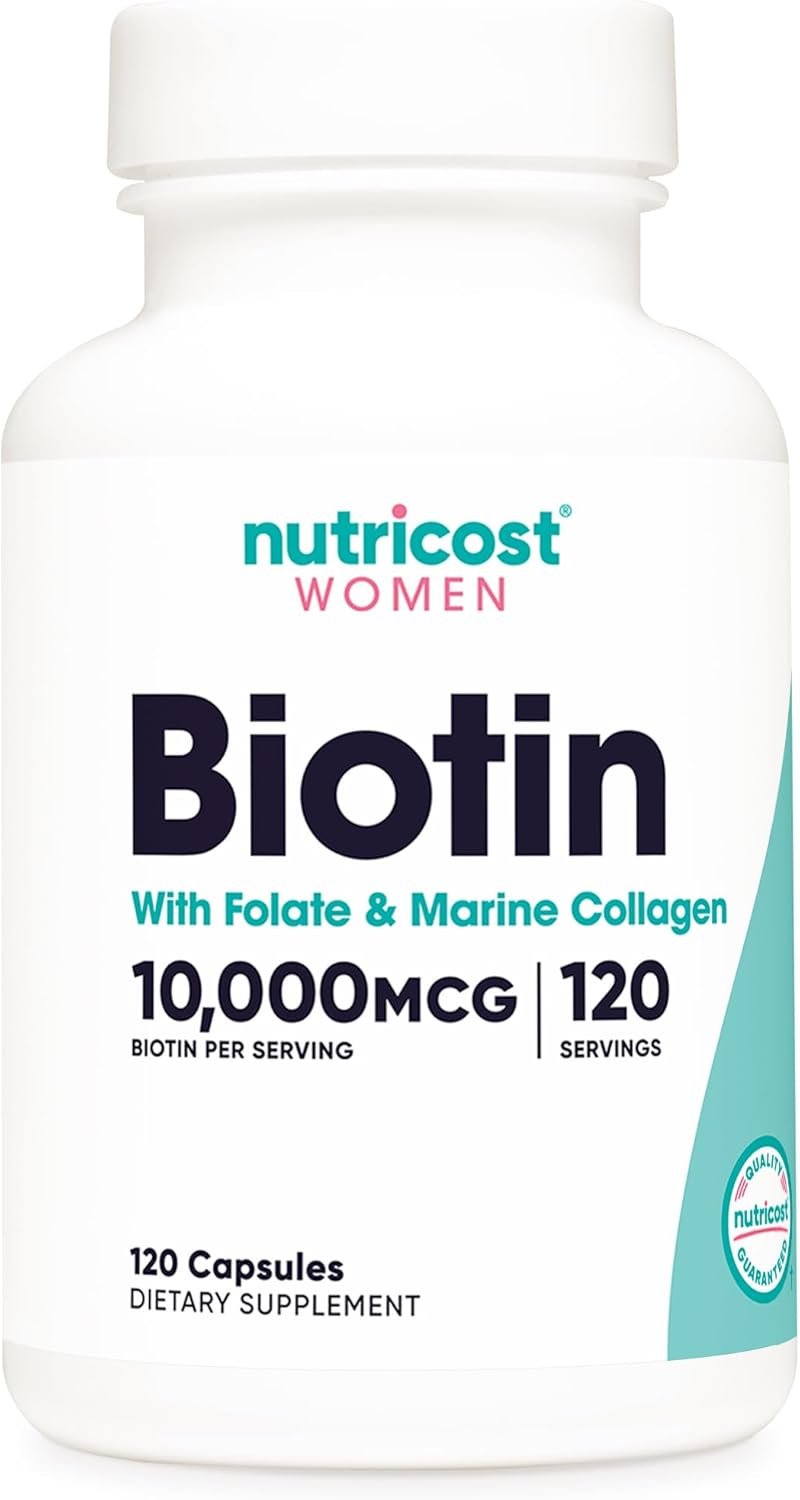 Nutricost Biotin for Women 10,000mcg 120 Capsules – with Folate & Collagen, Gluten Free & Non-GMO