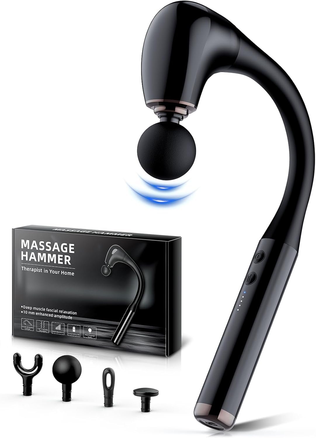 FVZ Massage Gun with Upgraded Extension Handle, 10MM Massage Gun Deep Tissue, Back Massager, Muscles/Neck/Shoulders/Waist/Legs Massager Portable for Pain Relief, White Elephant Gifts for Men