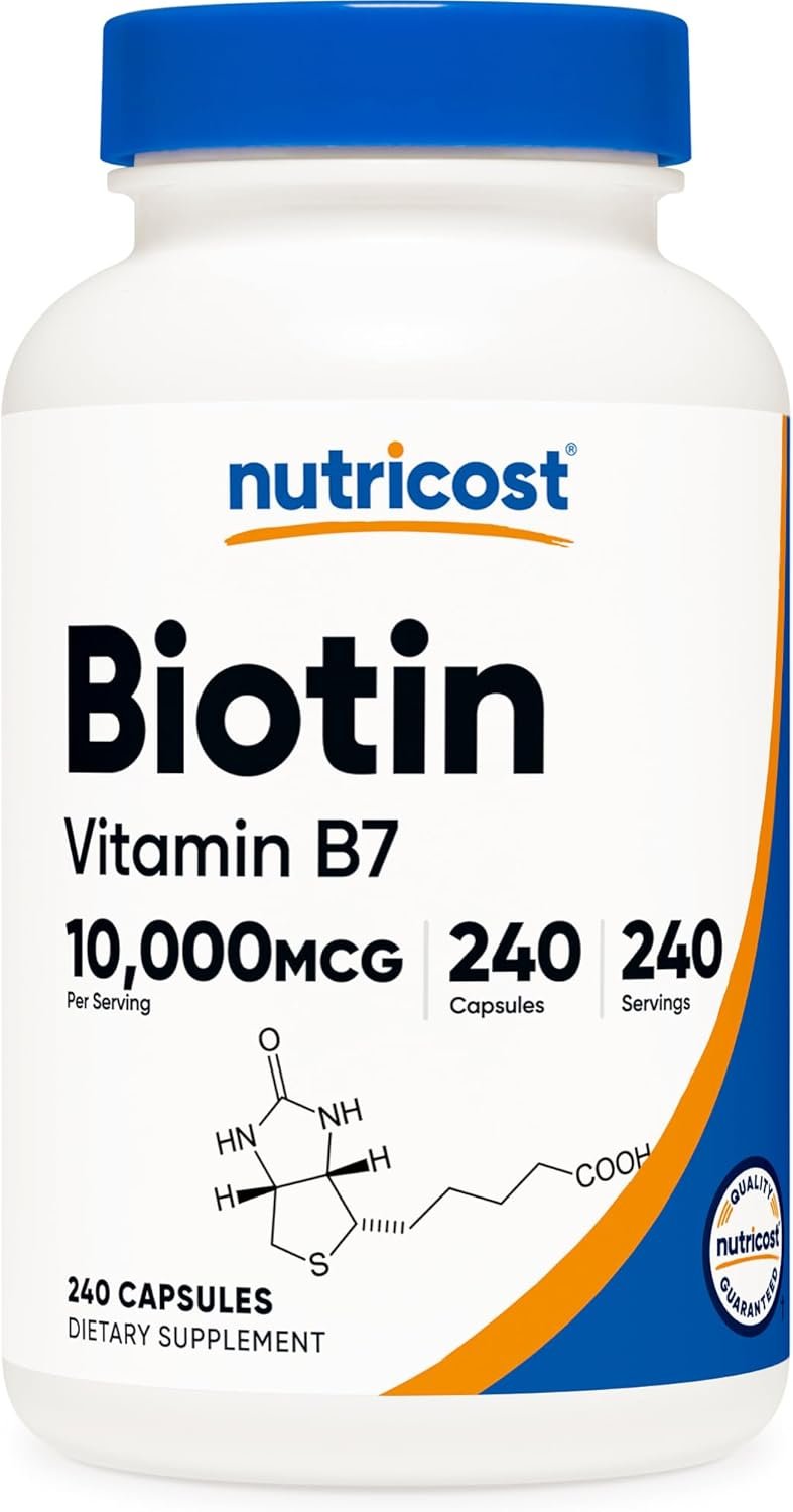 Nutricost Biotin (Vitamin B7) 10,000mcg (10mg) Vitamin Supplement, 240 Capsules – Vegetarian, Gluten Free, Quick Release, Non-GMO