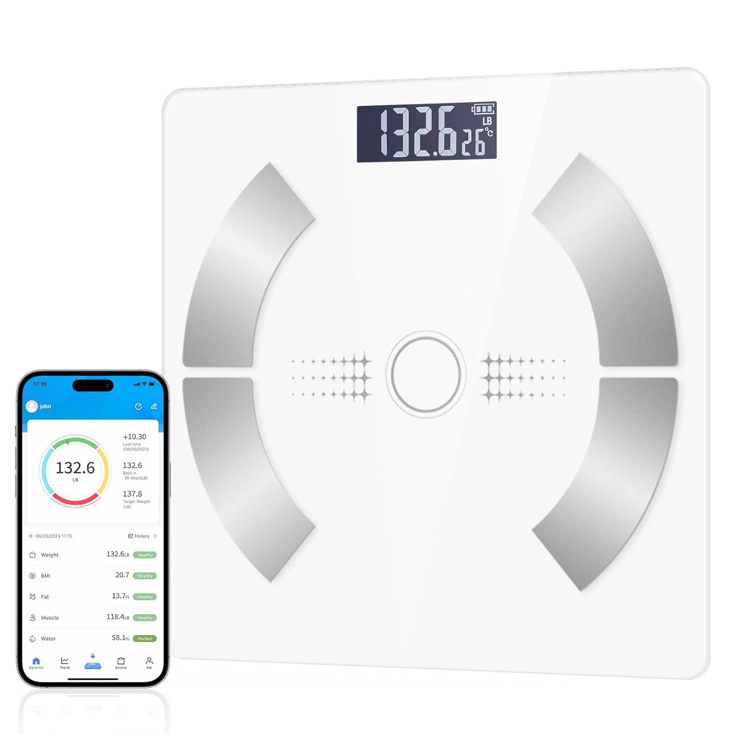 Smart Scale for Body Weight, Bathroom Digital Weighing Scale with BMI, Body Fat, Muscle Mass, Accurate Bluetooth Home User Health Equipment Sync Apps【White】