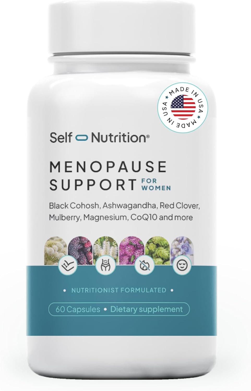 Menopause Support for Women -All-Natural, Hormone-Free Perimenopause & Menopause Support. Unique Blend for Hot Flashes, Mood, Energy, Sleep & More. Vegan, Gluten-Free, 60 Capsules​.