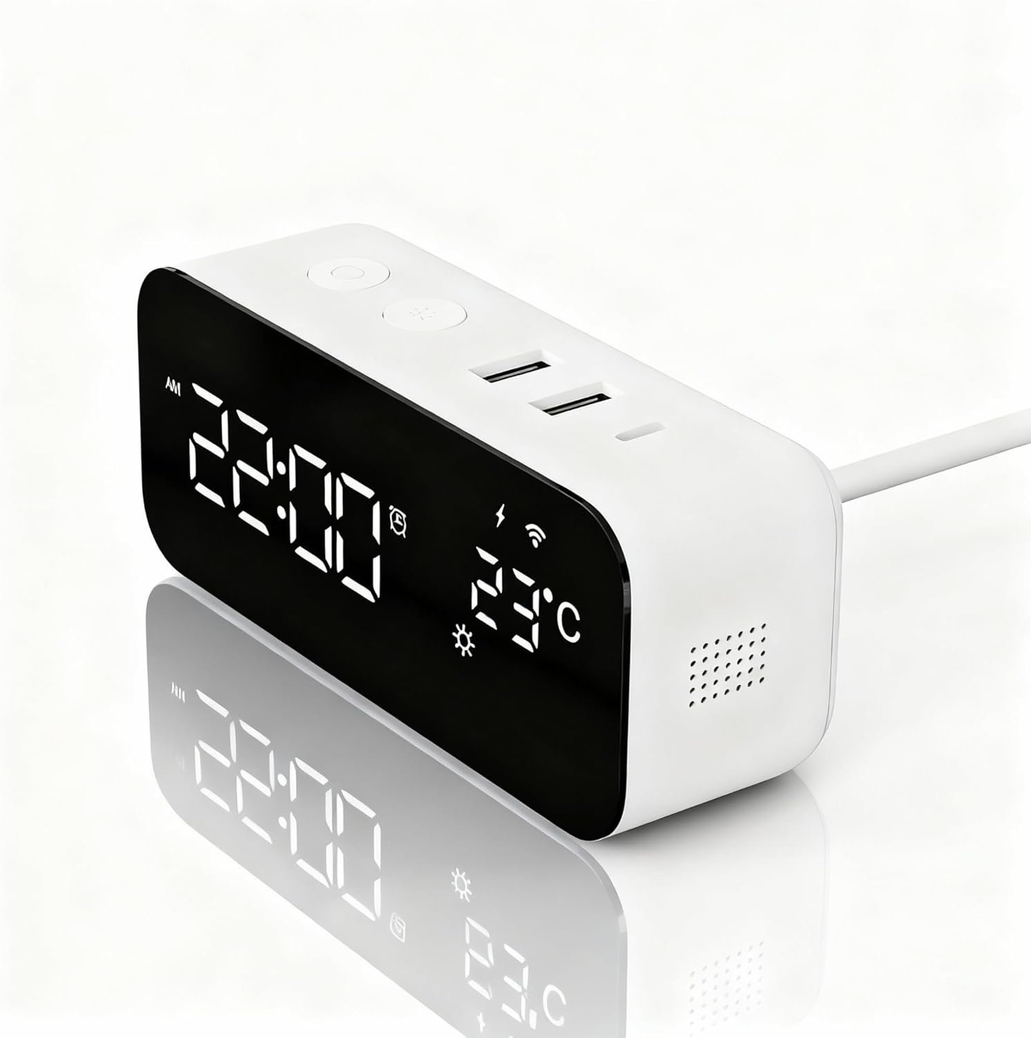 Smart Wifi Alarm Clock with Timer, USB 2A+1C Fast Charging, 2AC Smart Port, App Remote Control, Digital LED Large Screen Power-off Countdown Timer, Snooze Alarm, Time, Weather and Temperature Display