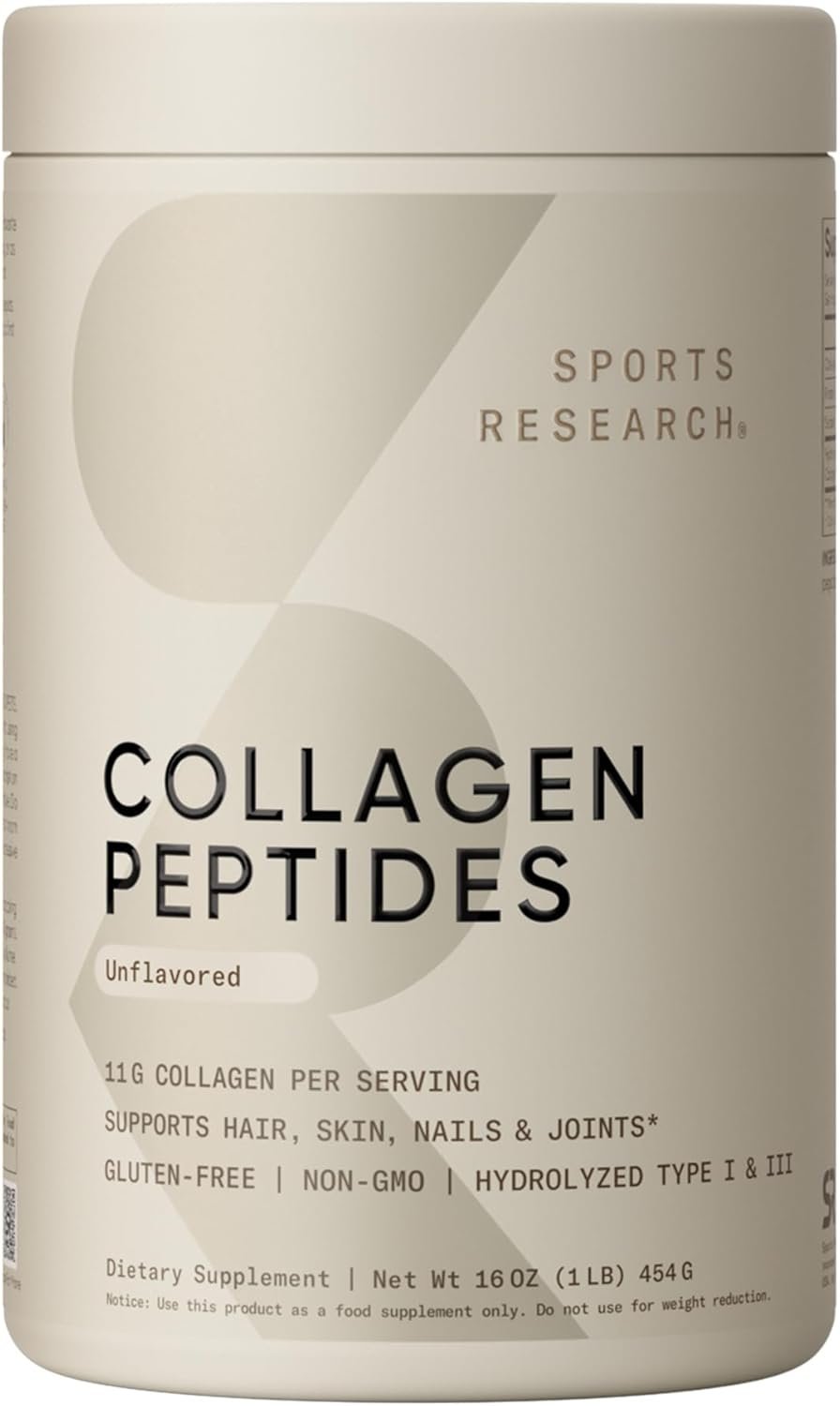 Sports Research Collagen Peptides – Hydrolyzed Type 1 & 3 Collagen Powder Protein Supplement for Healthy Skin, Nails, & Joints – Easy Mixing Vital Nutrients & Proteins, Collagen for Women & Men