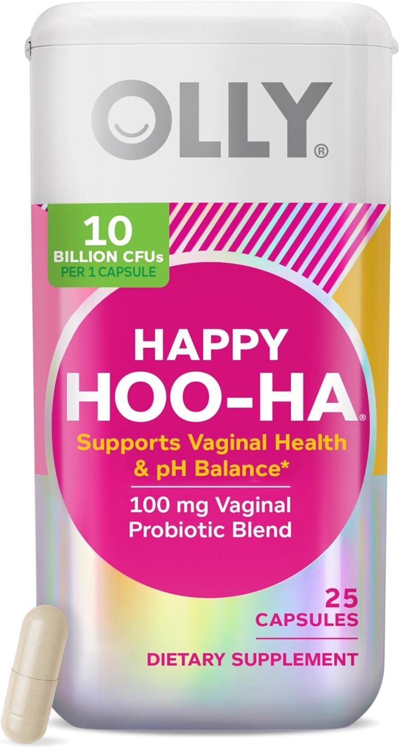 OLLY Happy Hoo-Ha Capsules, Probiotic for Women, Vaginal Health and pH Balance, 10 Billion CFU, Gluten Free – 25 Count