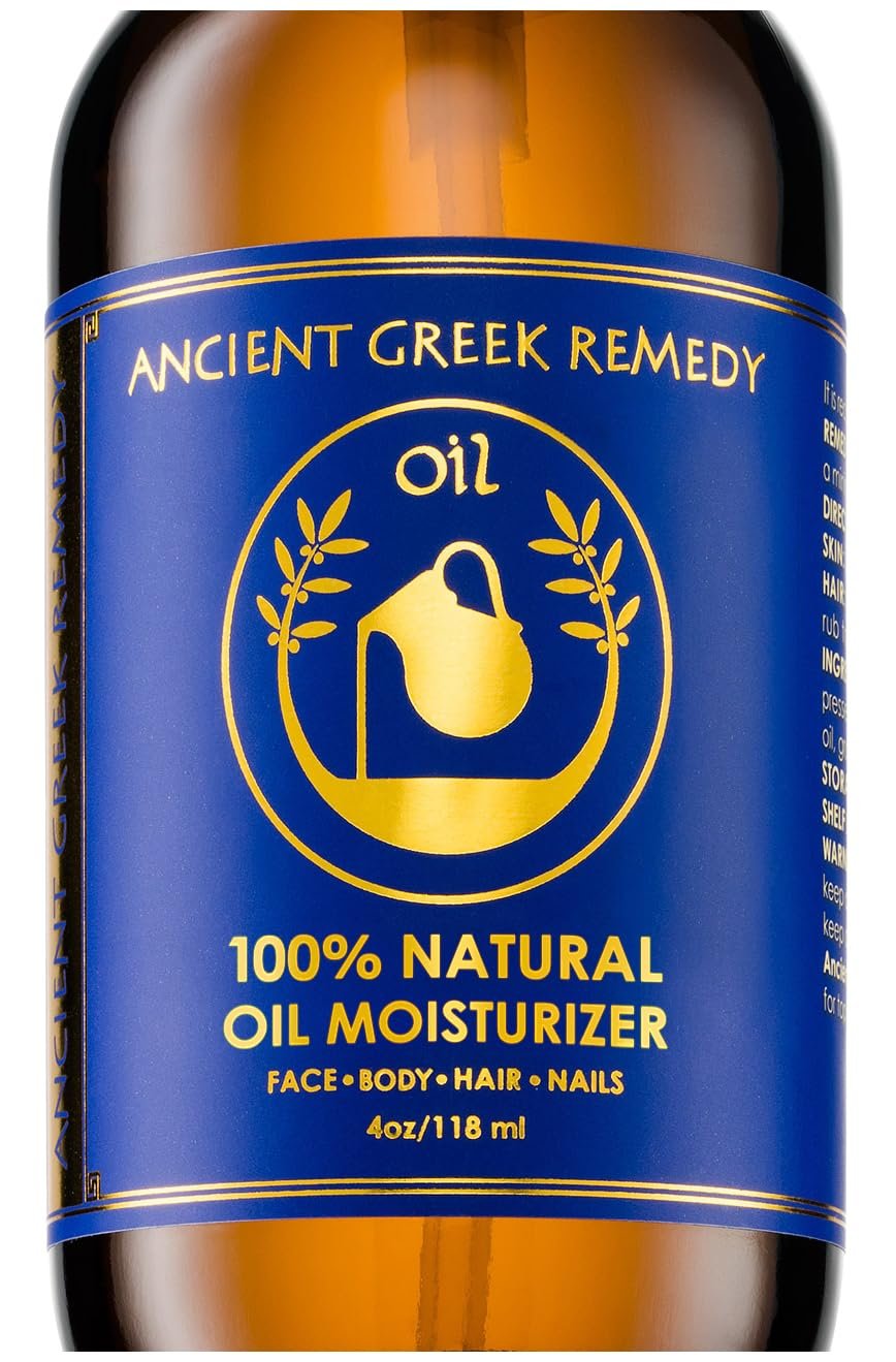Ancient Greek Remedy Body Oil – Organic After Shower Face Oil & Body Moisturizer for Dry Skin – Almond, Jojoba, Olive, Lavender, Vitamin E Oils – Natural Clean Facial Skincare for Women & Men 4 oz