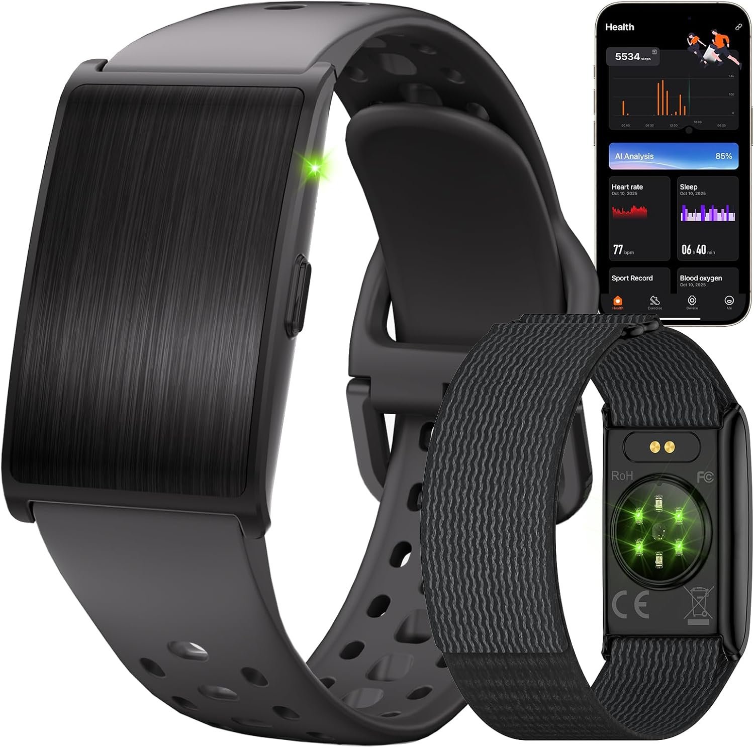 Smart Bracelet for Men Women, Activity Health Fitness Trackers with 60-Day Battery Life, 24/7 Continuous Heart Rate Blood Pressure SpO2 HRV Stress Sleep Monitor, 170+ Sports Modes, Sub-Free