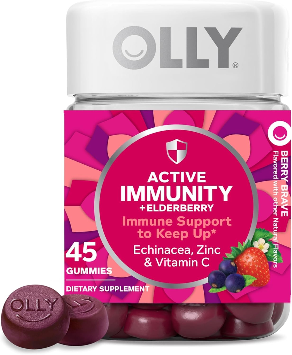 OLLY Immunity Gummy, Immune Support, Elderberry, Zinc, Vitamin C, Supplement, Berry Flavor, 15 Day Supply – 45 Count
