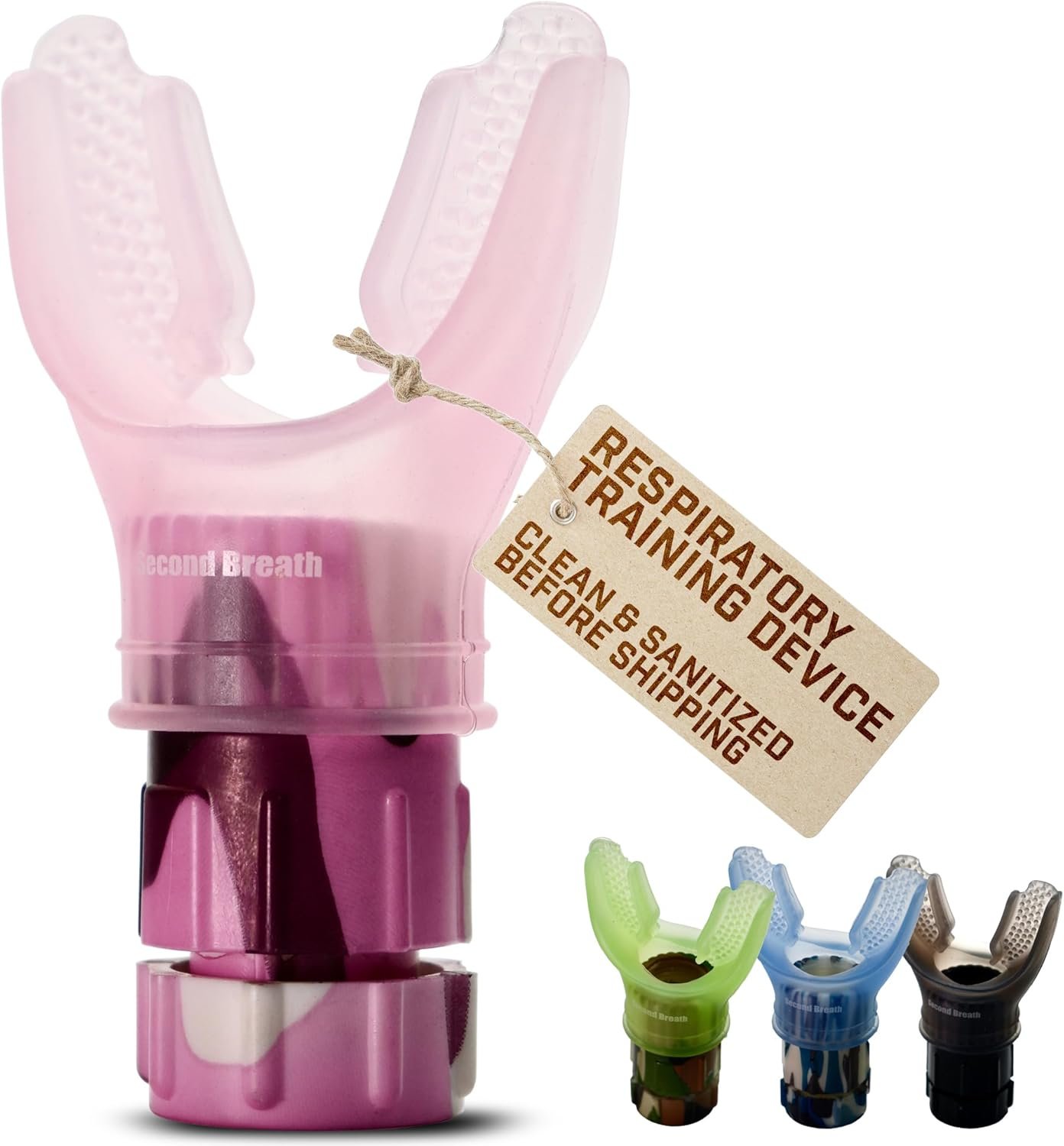 Second Breath Respiratory Trainer | Made with High Grade Silicone | Premium Lung Exerciser in Four Exotic Colors | Breathe Easier with Stronger Lungs | Portable & Easy to Clean (Pink Camo)