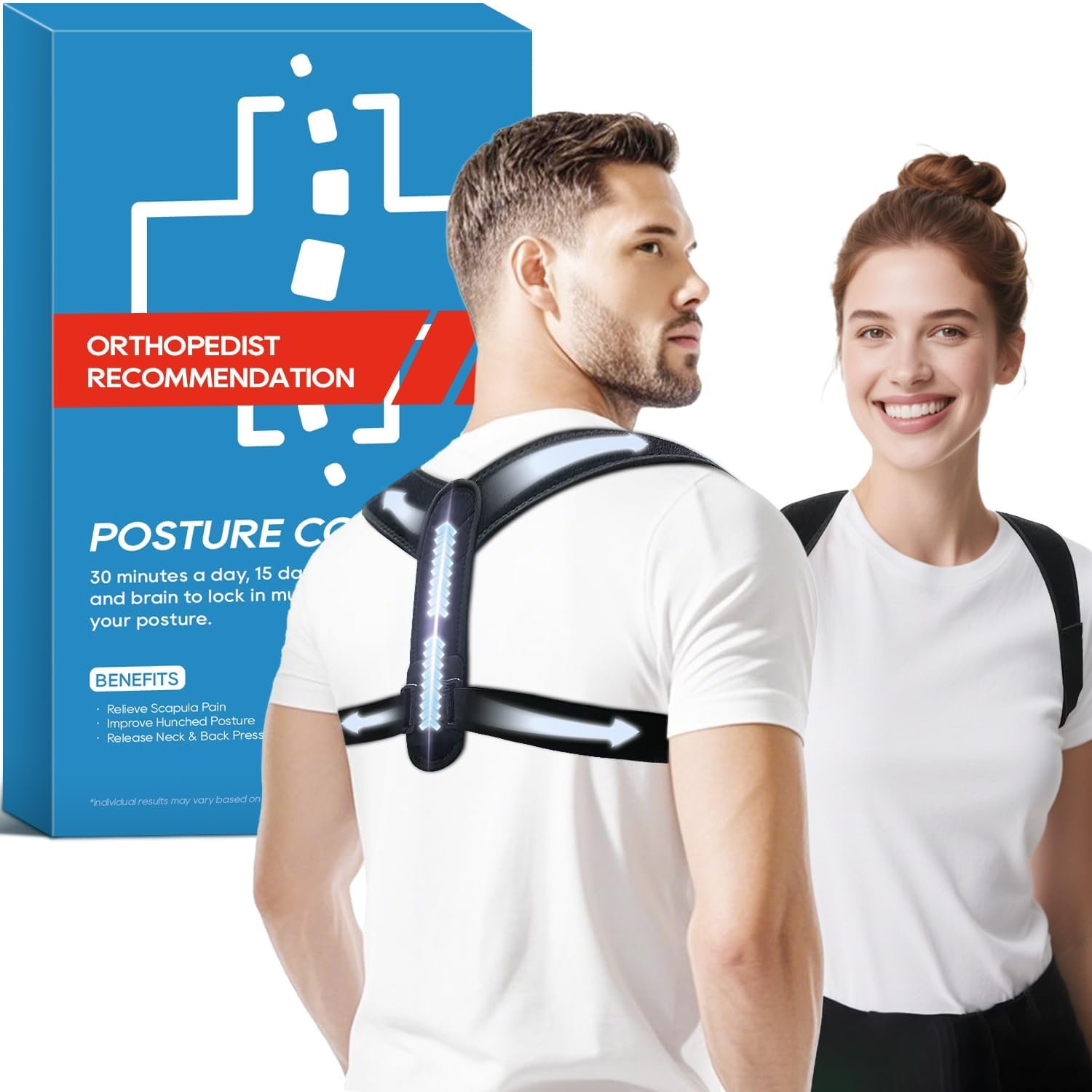Posture Corrector for Women and Men, Adjustable Upper & Mid Back Brace for Neck, Shoulder & Back Support, Breathable Back Straightener for Pain Relief and Better Posture