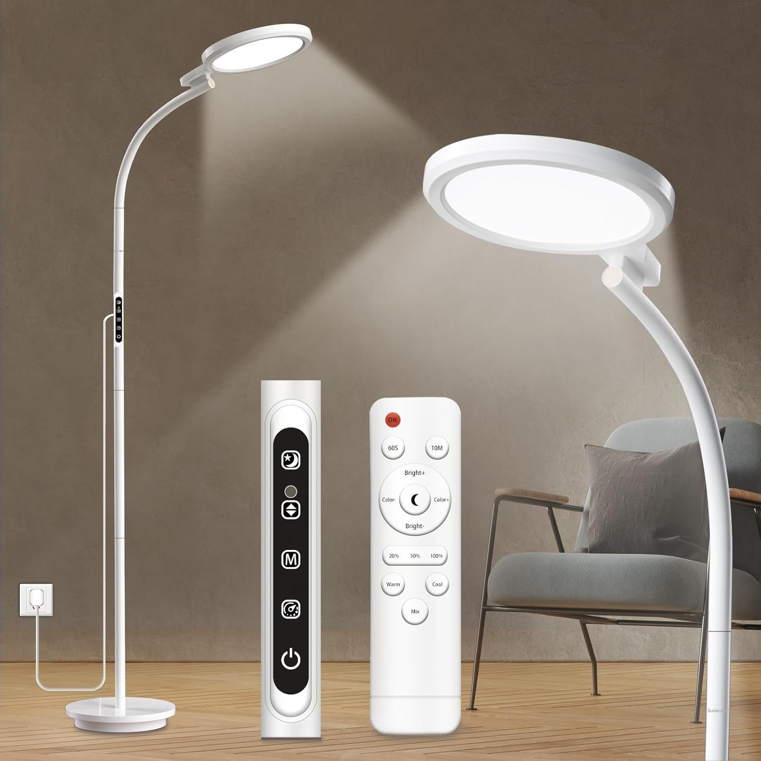 Sozapooty Light Therapy Lamp, LED 10000 Lux Floor Happy Therapy Light, UV-Free Sun Lamp with 5 Brightness & 5 Color Temperatures, 3 Heights for Apartment/Office/Home