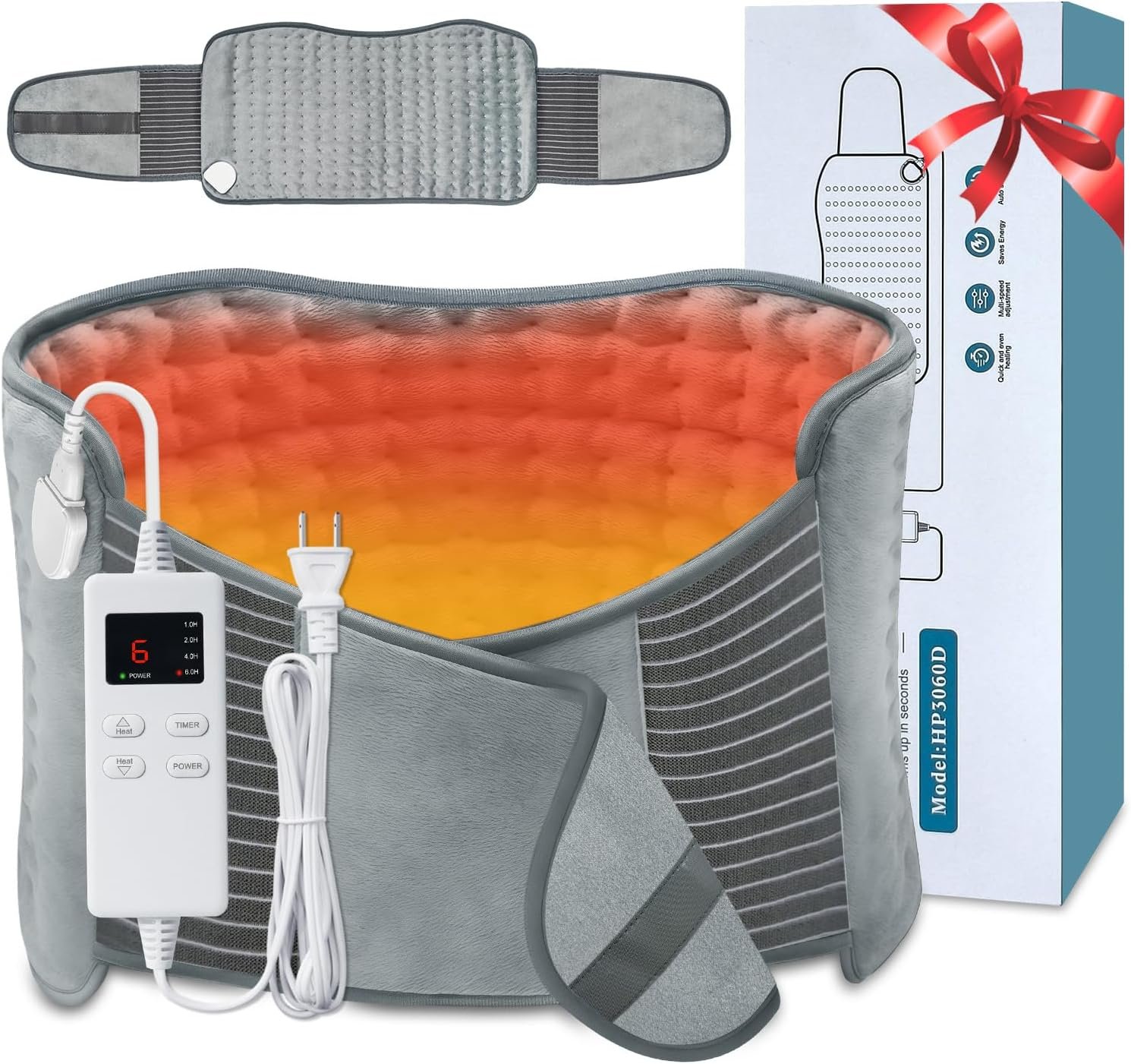 Heating Pad for Back Pain Relief, Extra-Large 12″x24″+26″ Extendable Electric Heating Pad for Period Cramps with Belt, Auto Shut Off, Machine Washable, Portable Moist Heating Pad for Women & Men