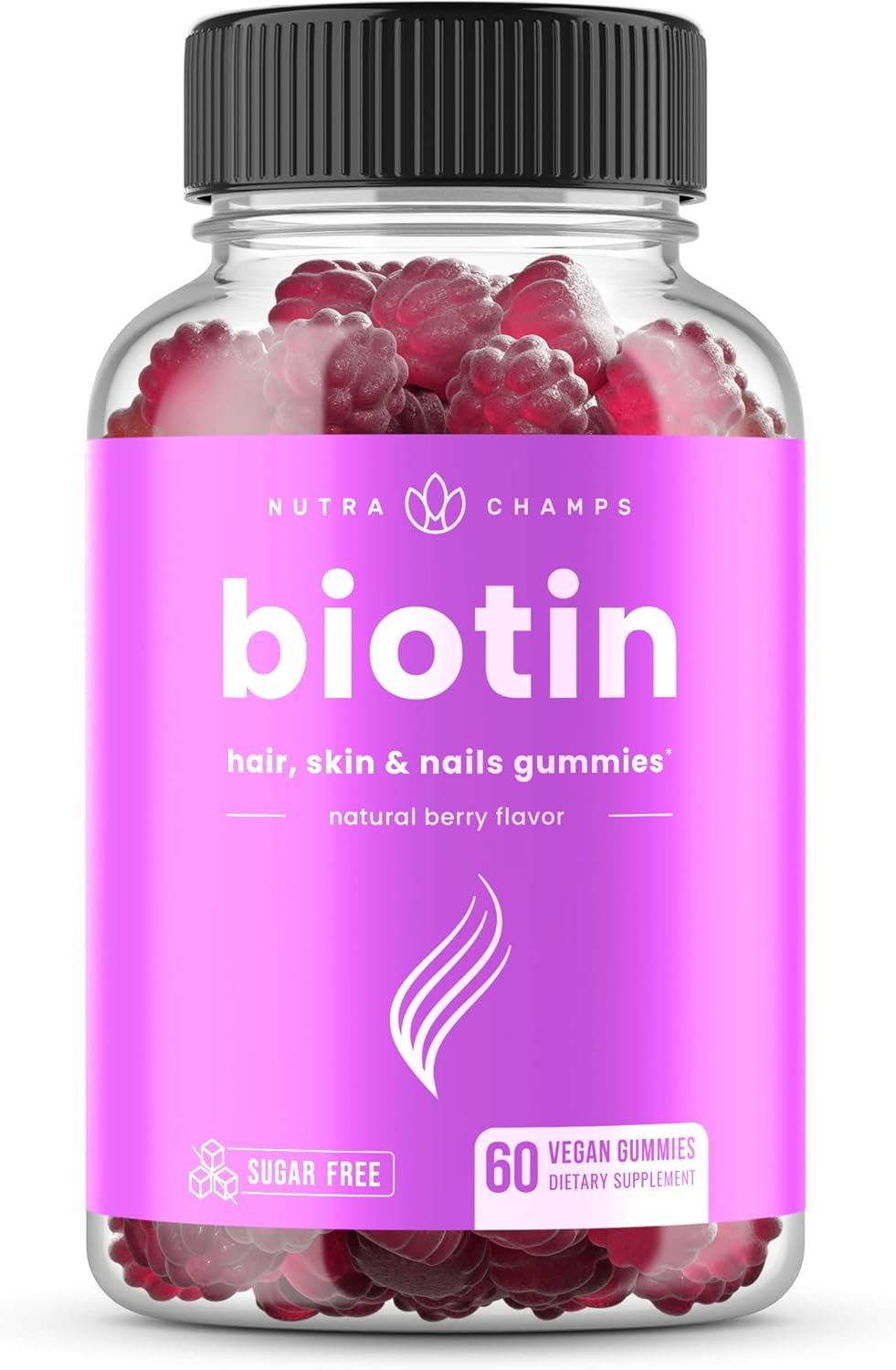 NutraChamps Sugar Free Biotin Gummies 10000mcg [High Potency] – Healthy Hair, Skin & Nails for Women, Men & Kids – 5000mcg in Each Gummy – Vegan, Non-GMO, Hair Health Vitamins Supplement – Raspberry