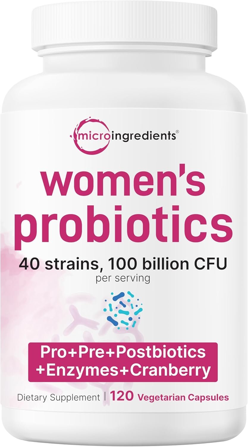 Micro Ingredients Probiotics for Women 100 Billion CFU, 120 Veggie Capsules | 40 Strains Womens Probiotic Blend with Cranberry, D-Mannose & More | pH Balance, Urinary Tract & Gut Health Support