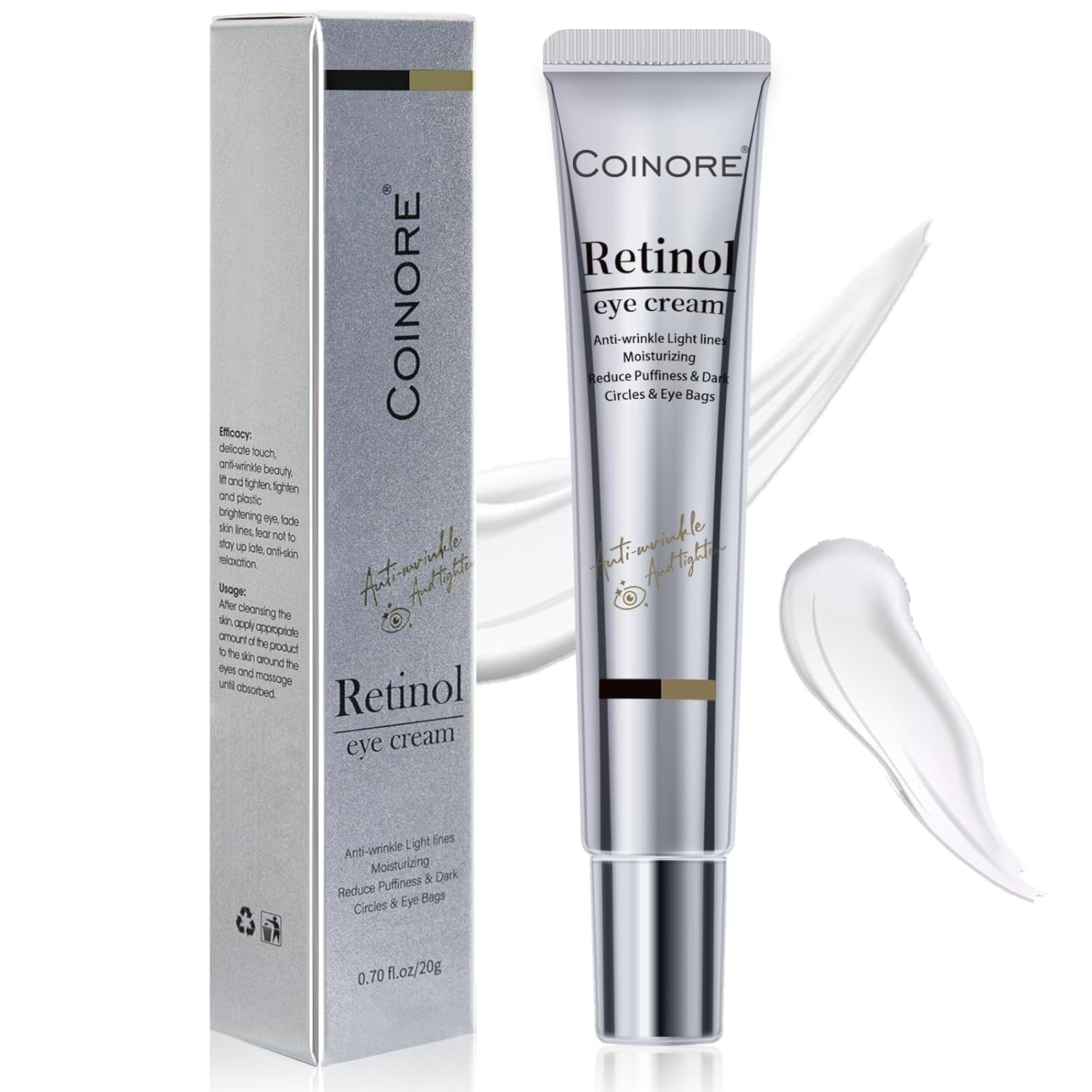 Retinol Under Eye Cream – Cream for Men & Women, Dark Circles, Puffiness & Wrinkles, Anti-Aging Eye Cream for Fine Lines, 0.7 Fl Oz