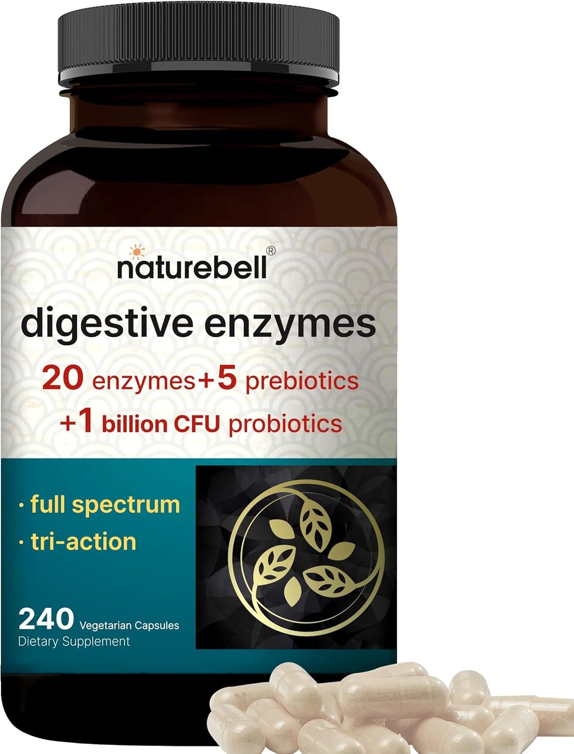 NatureBell Digestive Enzymes with Probiotics and Prebiotics, 240 Veggie Capsules | Gut & Digestive Health Support – 20 Enzyme & 5 Prebiotic Pancreatic Enzyme Complex | Non-GMO, Vegan Friendly