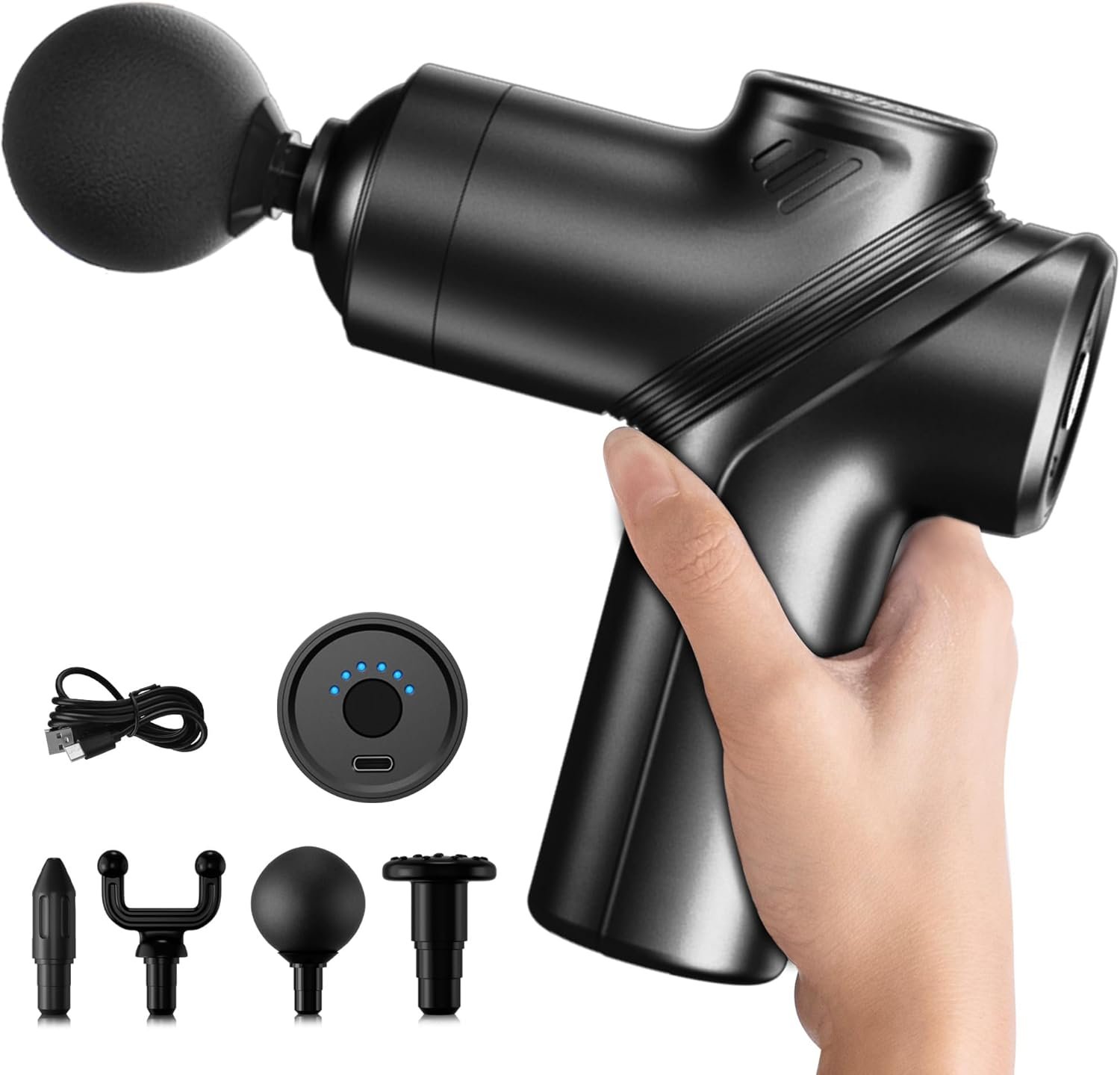 Mini Massage Gun,Deep Tissue Muscle Massage Gun,Compact Sports Massager for Relieving Muscle Soreness After Exercise with 4 Massage Heads 6 Speeds for Office Gifts Women Men Gifts（Black）