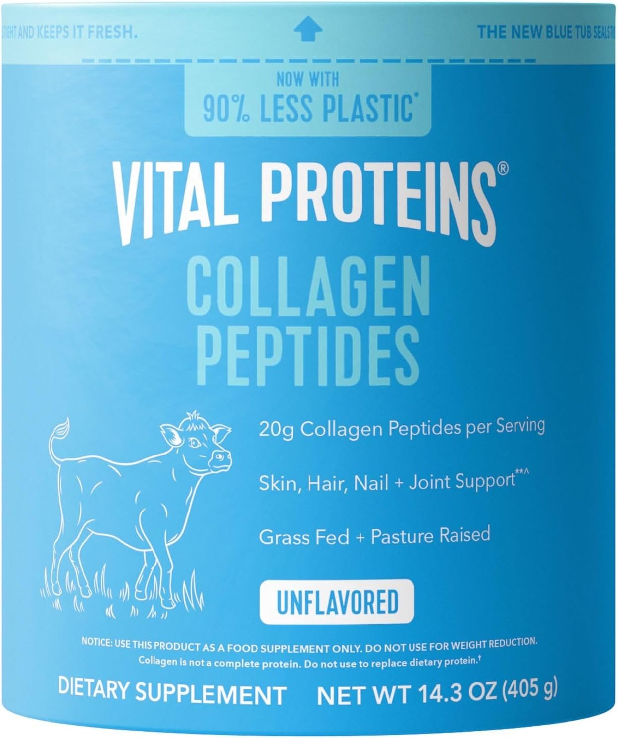 Vital Proteins Collagen Peptides Powder – Grass Fed Collagen Peptides for Hair, Nail, Skin, Bone & Joint Health, Unflavored, 14.3oz