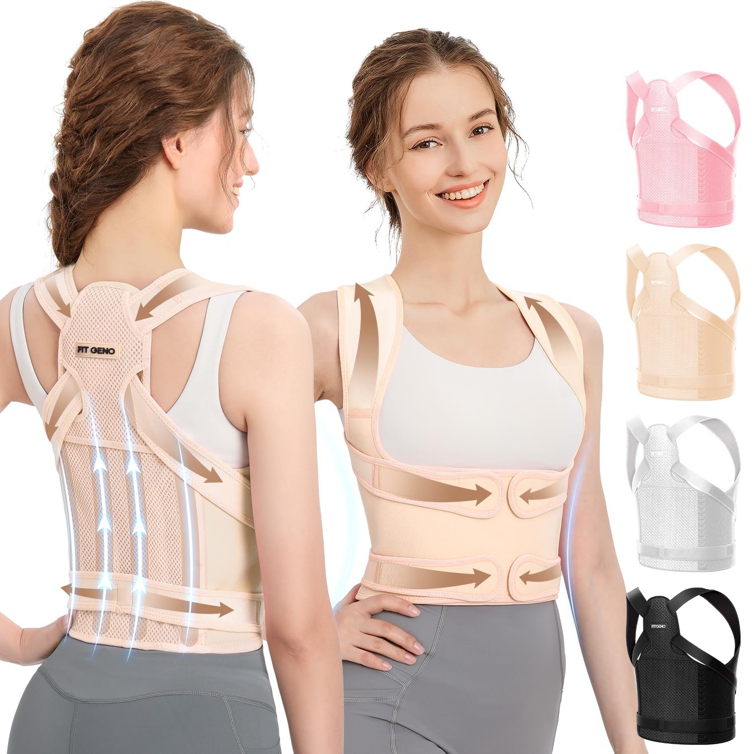 Fit Geno Back Brace Posture Corrector for Men & Women: Shoulder Straightener Adjustable Full Back Support Pain Relief – Scoliosis Hunchback Spine Corrector (Medium/Large)