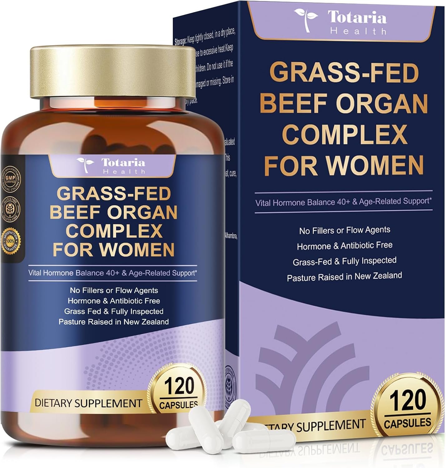 Super Beef Organ Supplement for Women – 40+ Hormone Balance & Age-Related Support – Beef Liver, Kidney, Heart,Uterus Tissue with Inositol,Collagen,Herbal – Grass Fed, Pasture Raised – 120 Capsules
