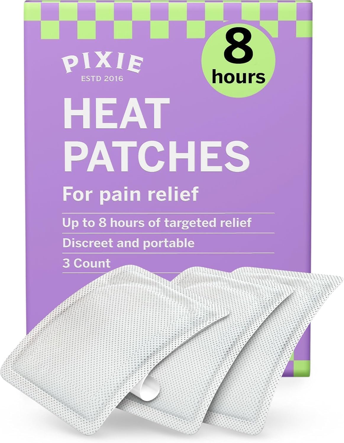 Pixie Period Cramps Menstrual Pain Relief Heat Patches – Lower Abdominal & Back Ache Therapy – Natural Alternative to Lidocaine ICY Hot – Up to 8 Hours – 3 Count Discreet Disposable Heat Pads