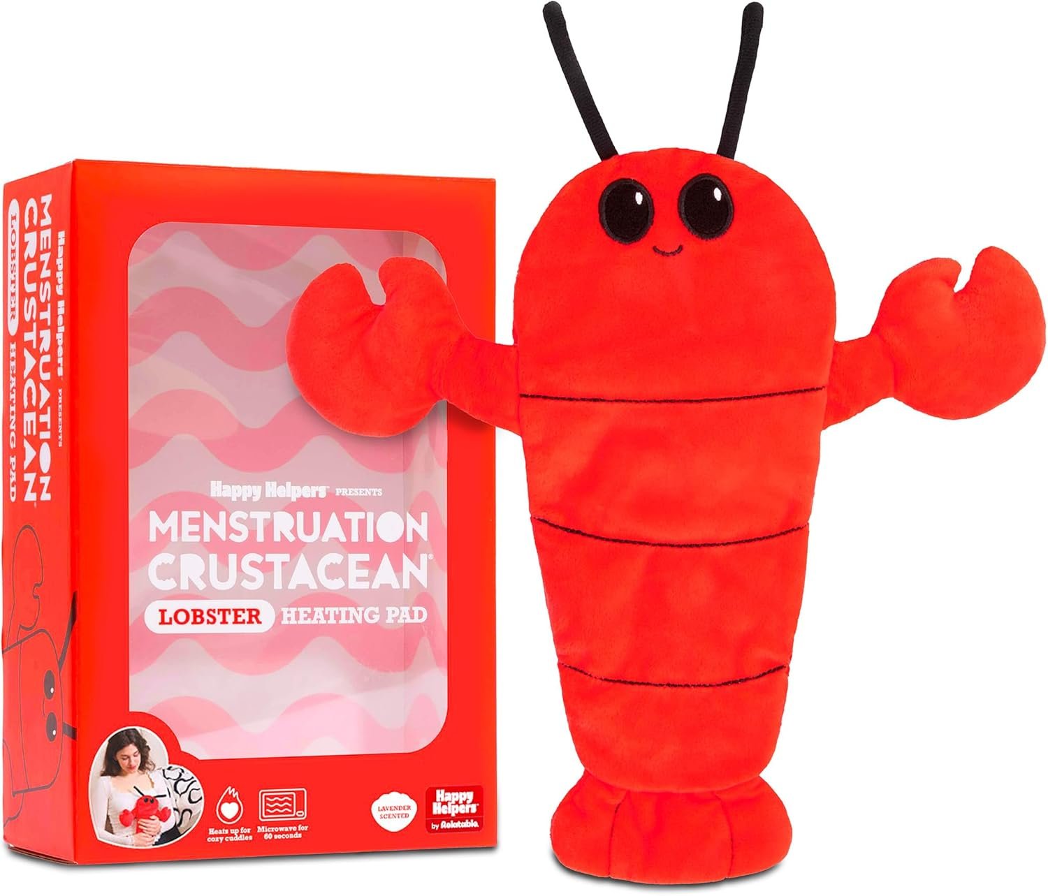 Menstruation Crustacean Lobster by Relatable – Romantic Valentine Gift for Her, Microwavable Heating Pad Plush for Period Cramps, Lavender Scented Self Care Comfort for All Ages