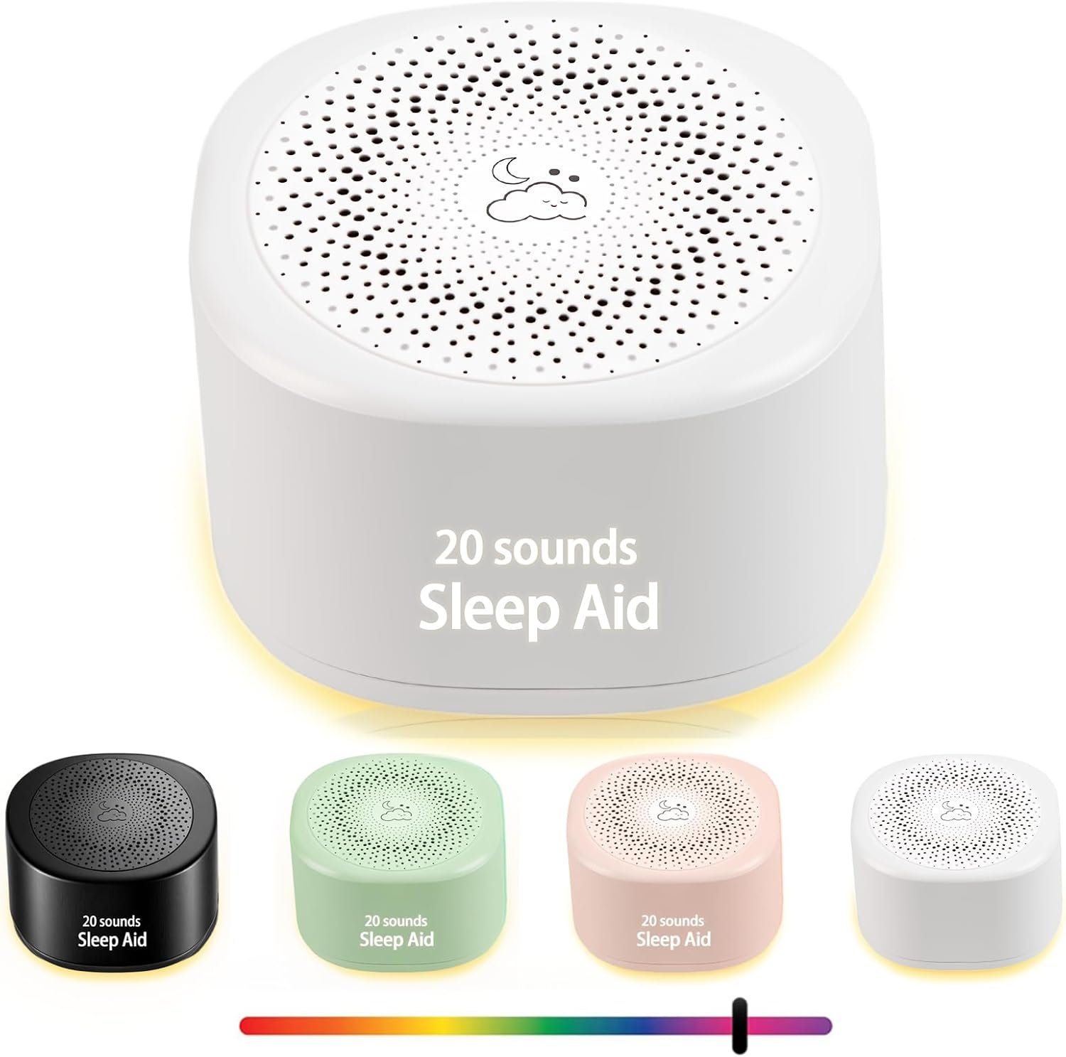 Travel White Noise Sound Machine 20 Sounds, Portable Sound Machine for Adults Sleep, Mini Sleep Aid with Adjustable Volume, 3 Timers, Colorful Night Light, Rechargeable for Baby, Home, Registry Gift