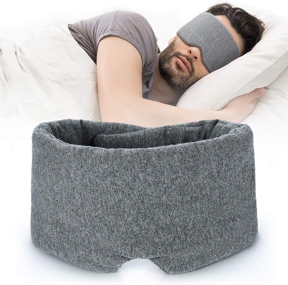 FRESHME Cotton Sleep Eye Mask for Women Men – 100% Blocking Light Travel Blindfold, Soft Zero Pressure Grey Eyes Cover with Adjustable Velcro Strap for Side Sleeper Night Sleeping, Work Nap and Yoga