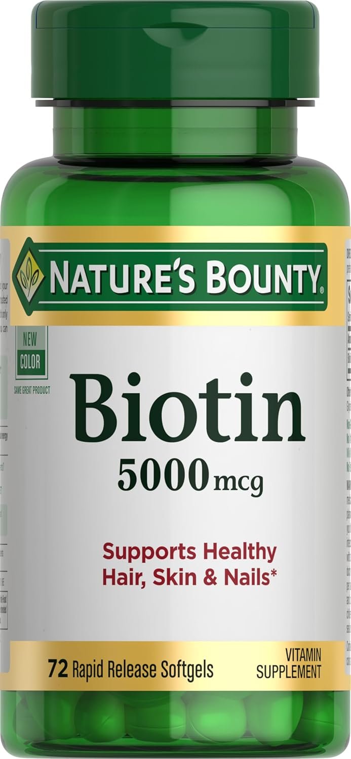 Nature’s Bounty Biotin, Supports Metabolism for Cellular Energy and Healthy Hair, Skin, and Nails, 5000 mcg, 72 Softgels