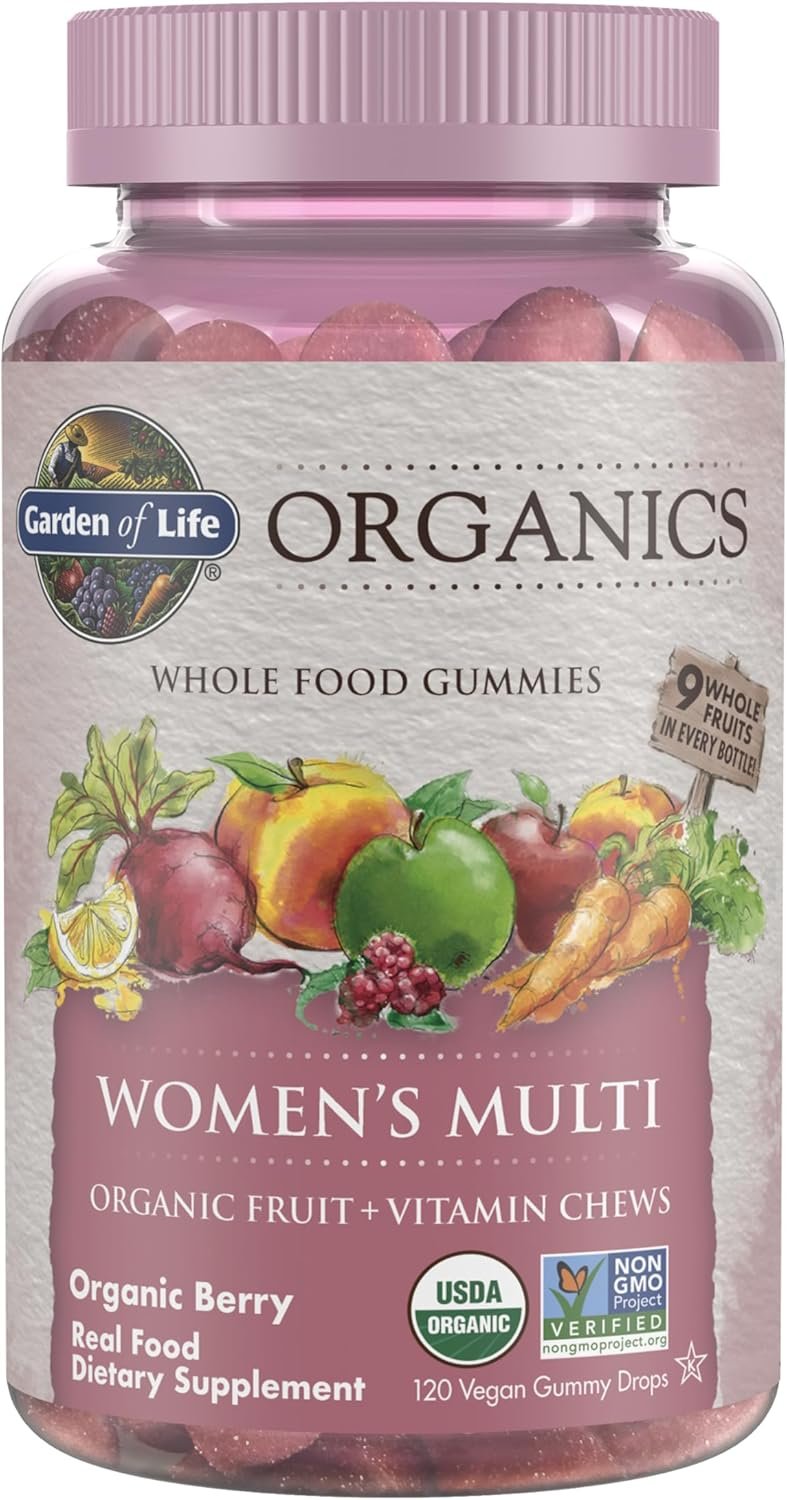 Garden of Life Organics Women’s Gummy Vitamins – Berry – Certified Organic, Non-GMO, Vegan, Kosher Complete Multi – Methyl B12, C & D3 – Gluten, Soy & Dairy Free, 120 Real Fruit Gummies