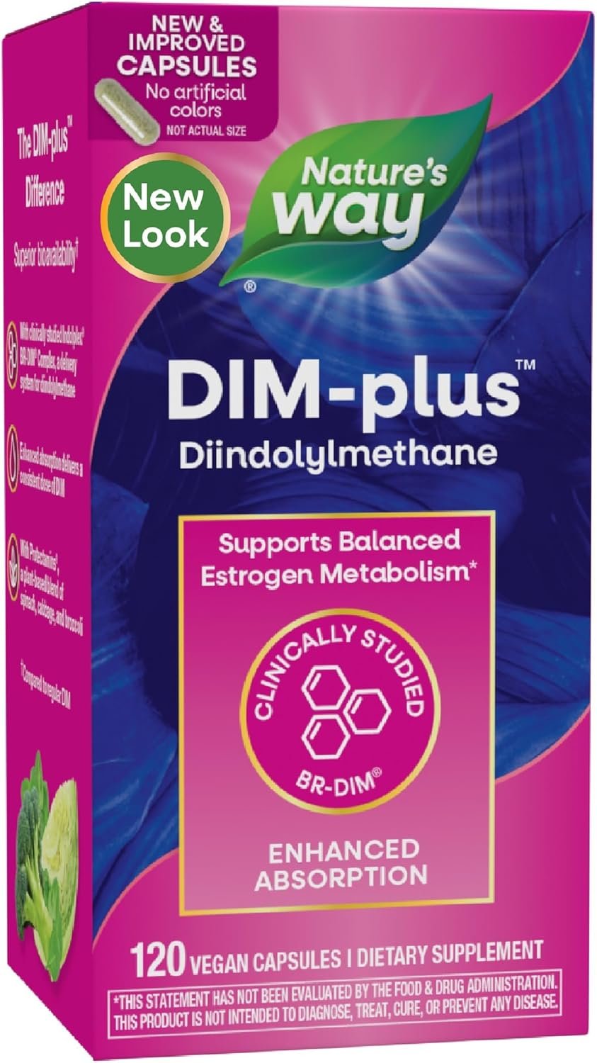 Nature’s Way DIM-Plus, DIM Supplement, Supports Balanced Estrogen Metabolism*, Supports Estrogen Hormone Balance*, Diindolylmethane, 120 Vegan Capsules