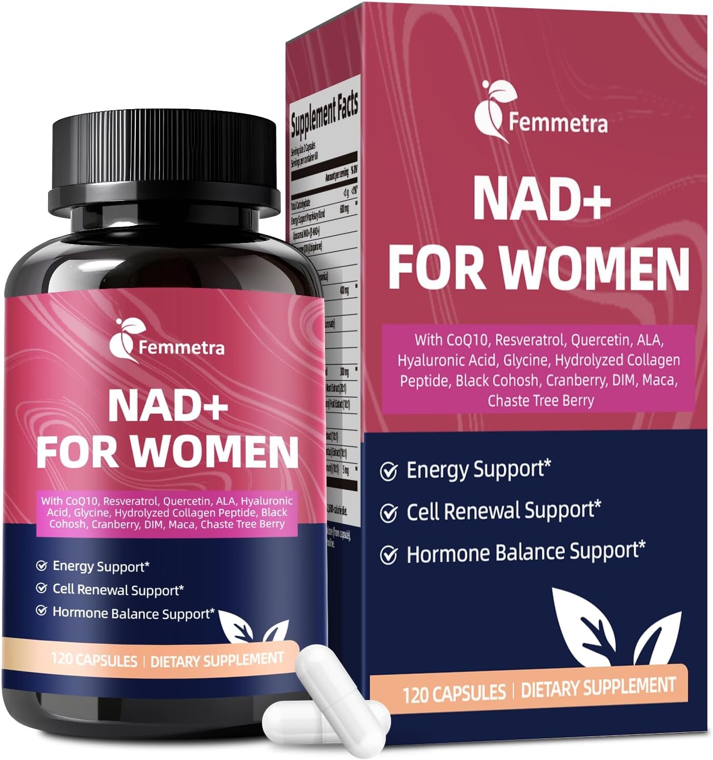 NAD+ Supplements for Women | NAD Resveratrol for Cellular Energy, DIM & Cranberry for Hormone Balance & Estrogen Balance | Non-GMO, 120 Capsules