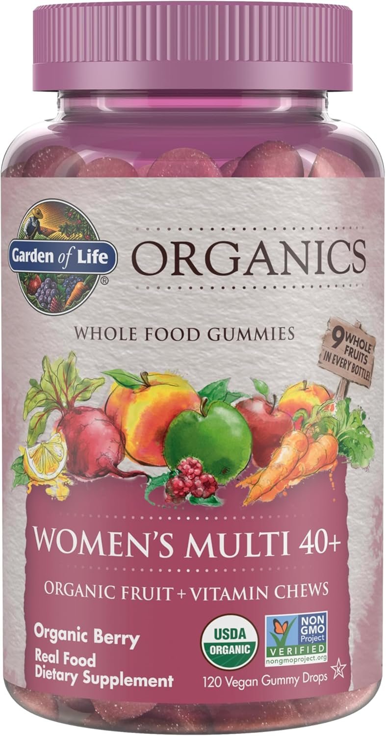 Garden of Life Organics Women 40+ Gummy Vitamins – Berry – Certified Organic, Non-GMO, Vegan, Kosher Complete Multi – Methyl B12, C & D3 – Gluten, Soy & Dairy Free, 120 Real Fruit Gummies