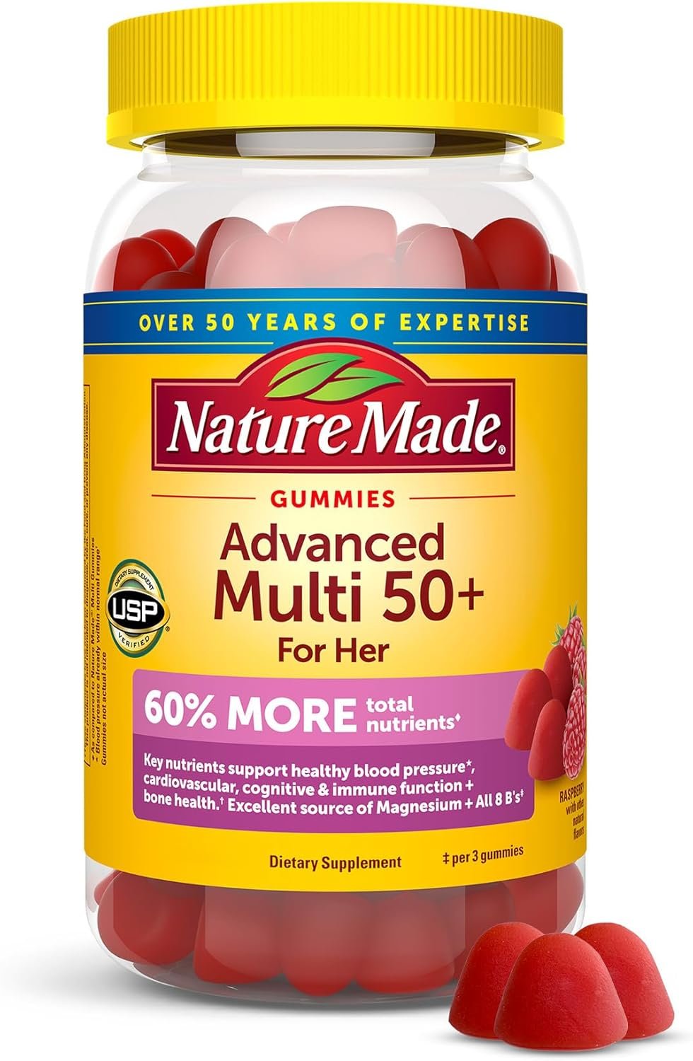 Nature Made Advanced Multivitamin Gummies 50 + for Her, Womens Multivitamins Gummies with Magnesium Citrate, Vitamin D3, Zinc, Calcium and All 8 B Vitamins, 84 Count, 28 Day Supply