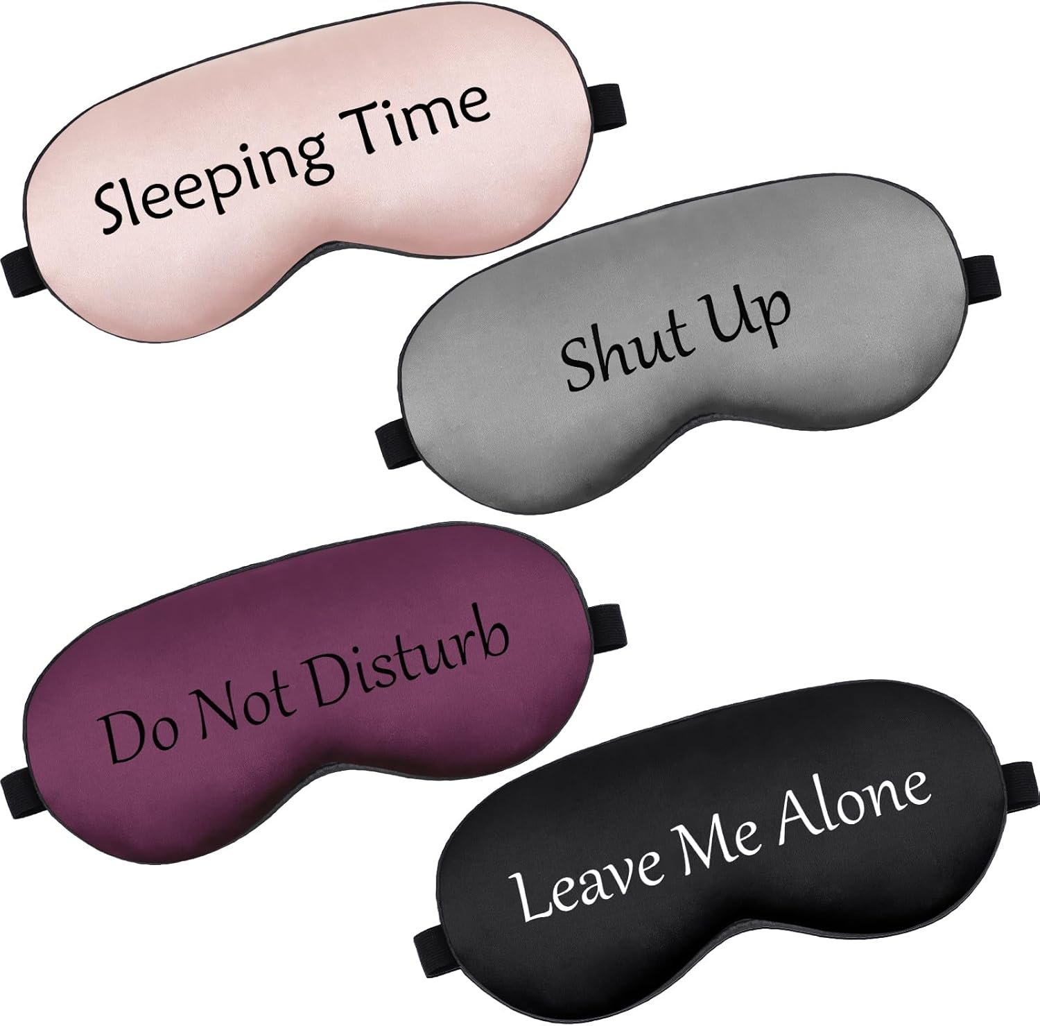 Geyoga 4 Pieces Funny Eye Mask for Sleep Soft Satin Eye Mask Blackout Blindfold with Adjustable Strap Silk Cover Out Lights for Women Men Travel, Nap, Meditation (Champagne, Grey, Purple, Black)