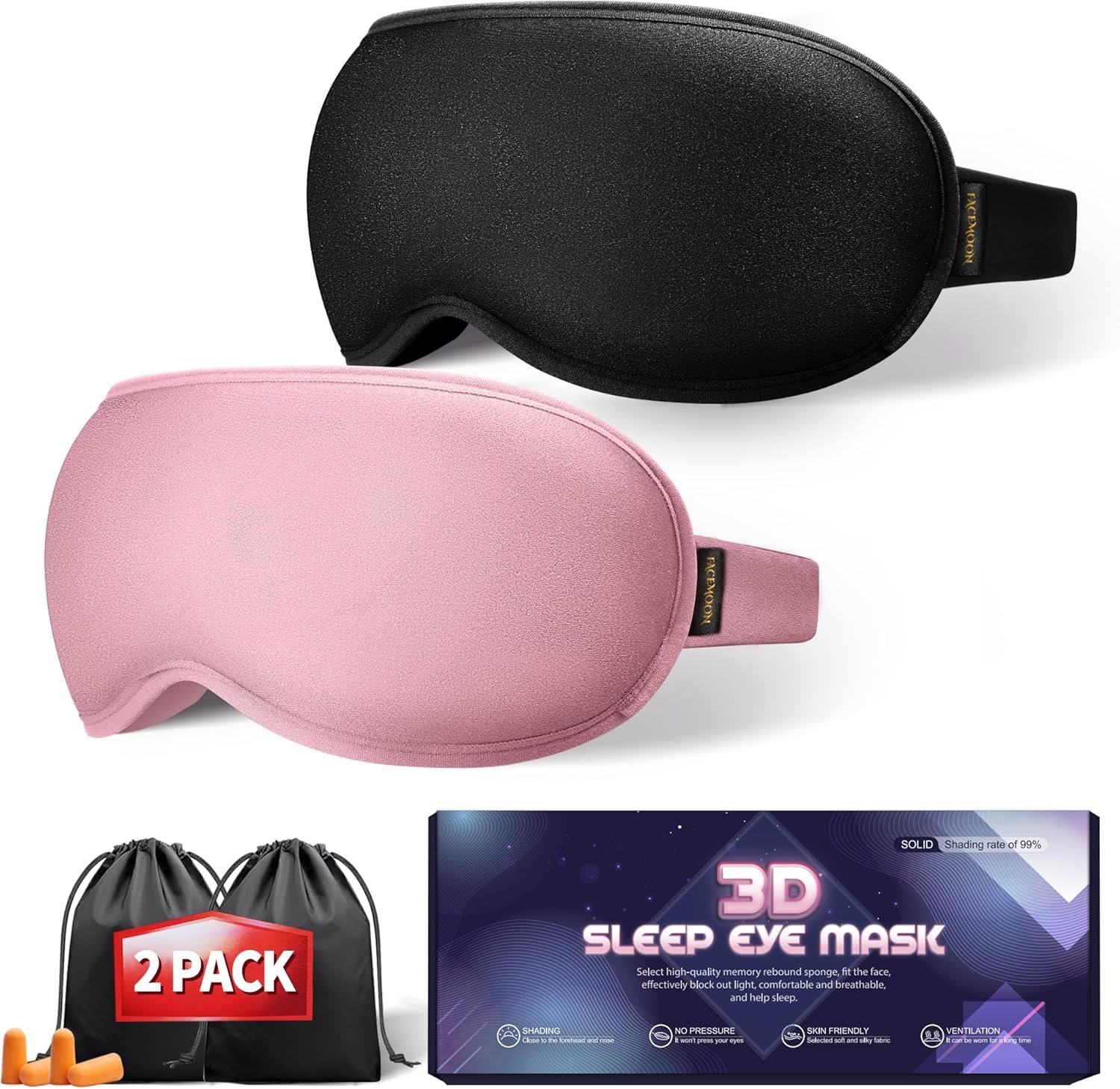 Weighted Eye Mask for Sleeping 2 Pack: Gentle Pressure Blackout Sleep Mask – Zero Eye Pressure Lash Extension Eye Covers Women Men – Airplane Travel Essentials, Memory Foam, Black Pink